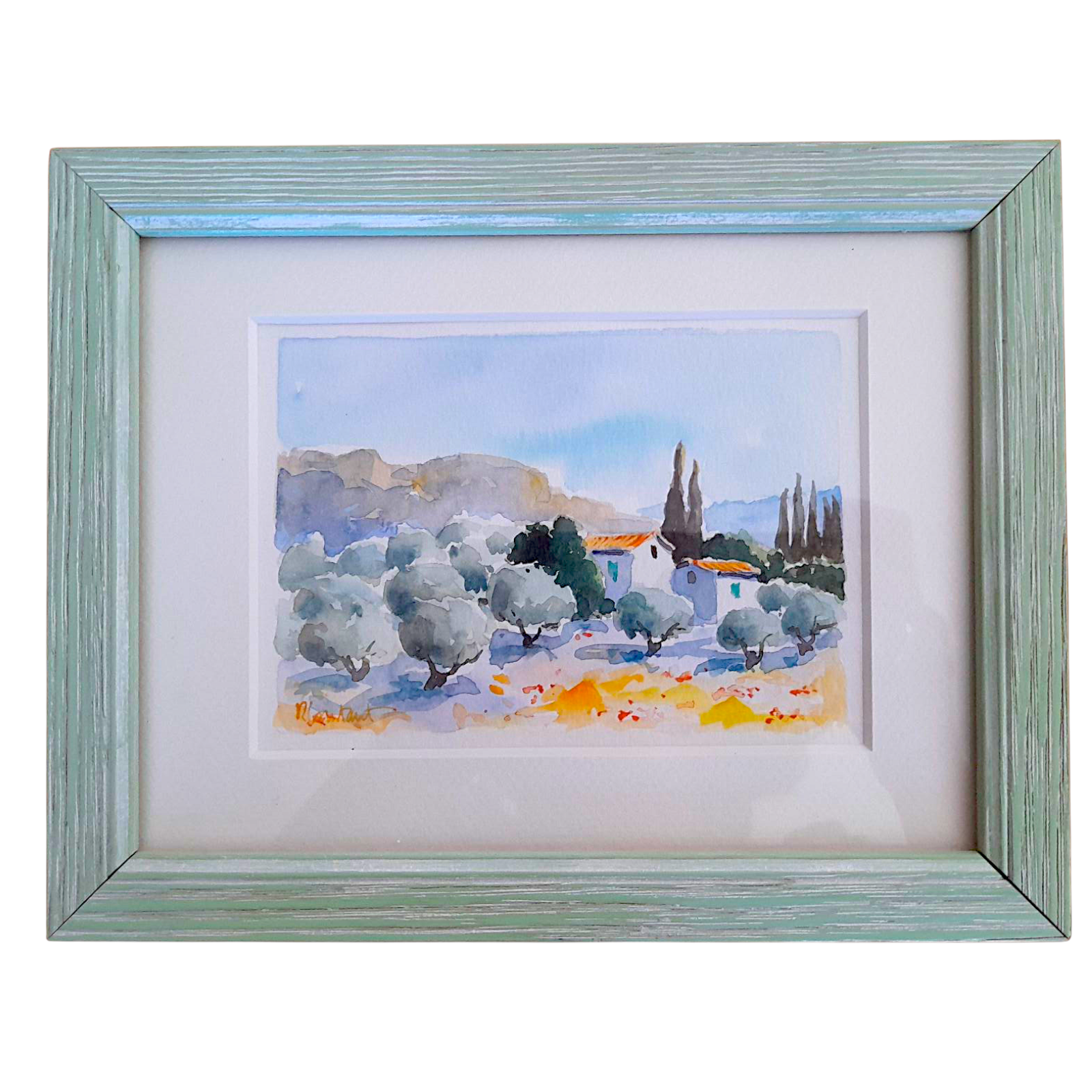Magnifique Aquarelle avec certificat - "Paysage du Haut Var" par René Constant