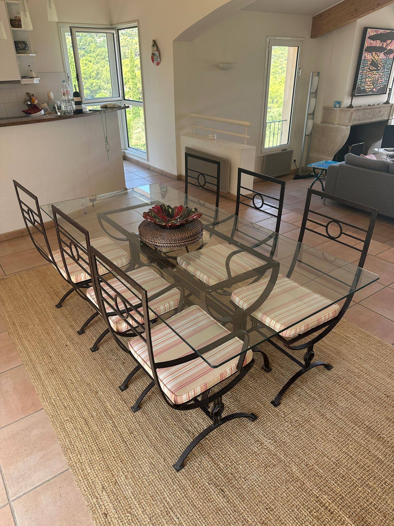 Table En Fer Forgé Avec Plateau En Pin Maritime Massif - Occasion - Pour 8 Personnes - Style Scandinave