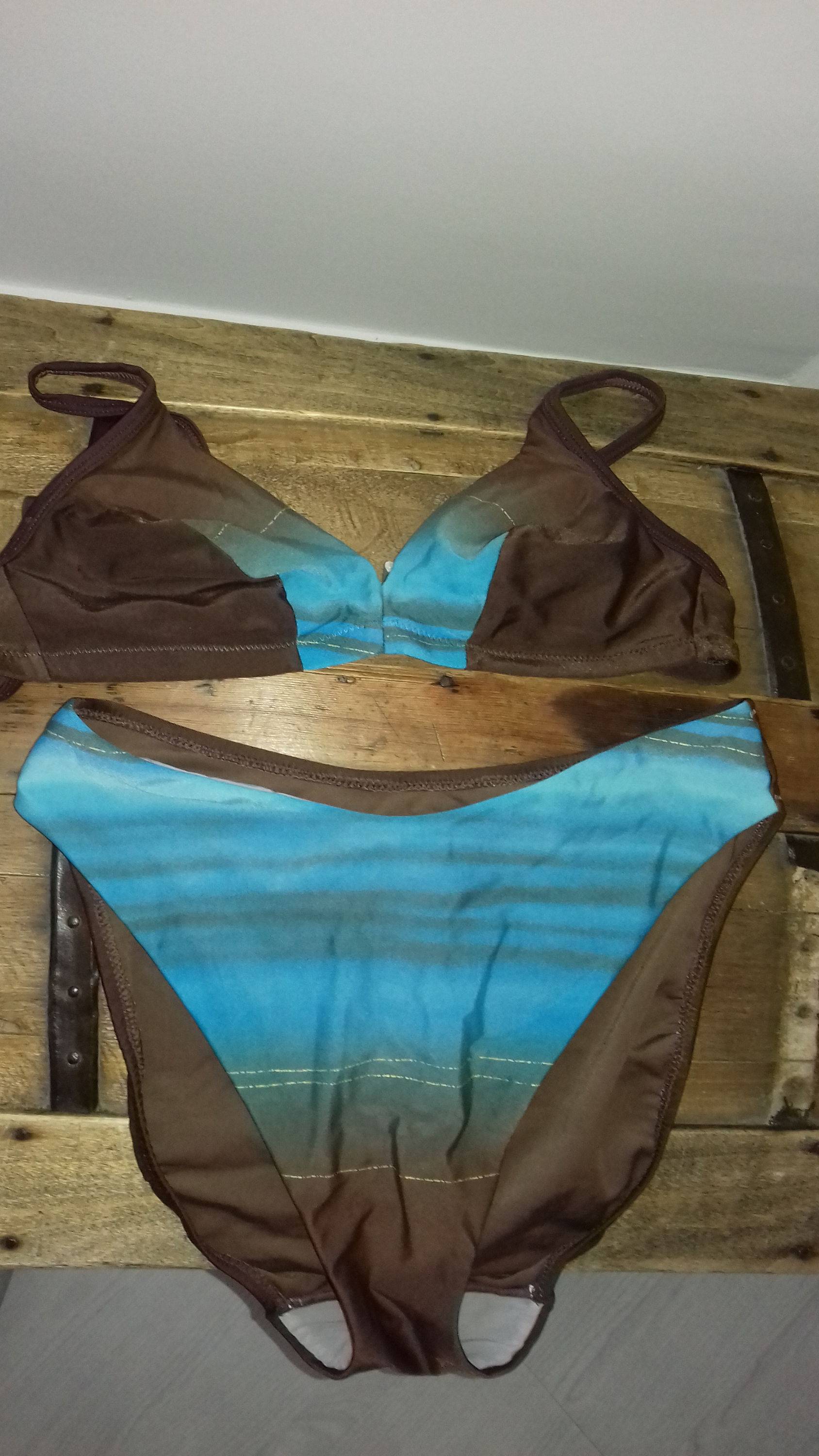 Maillot de bains 2 pièces Empreinte bleu et marron 40