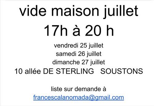 Propose vide maison à Soustons le 25 juillet 2025 de 17h à 20h