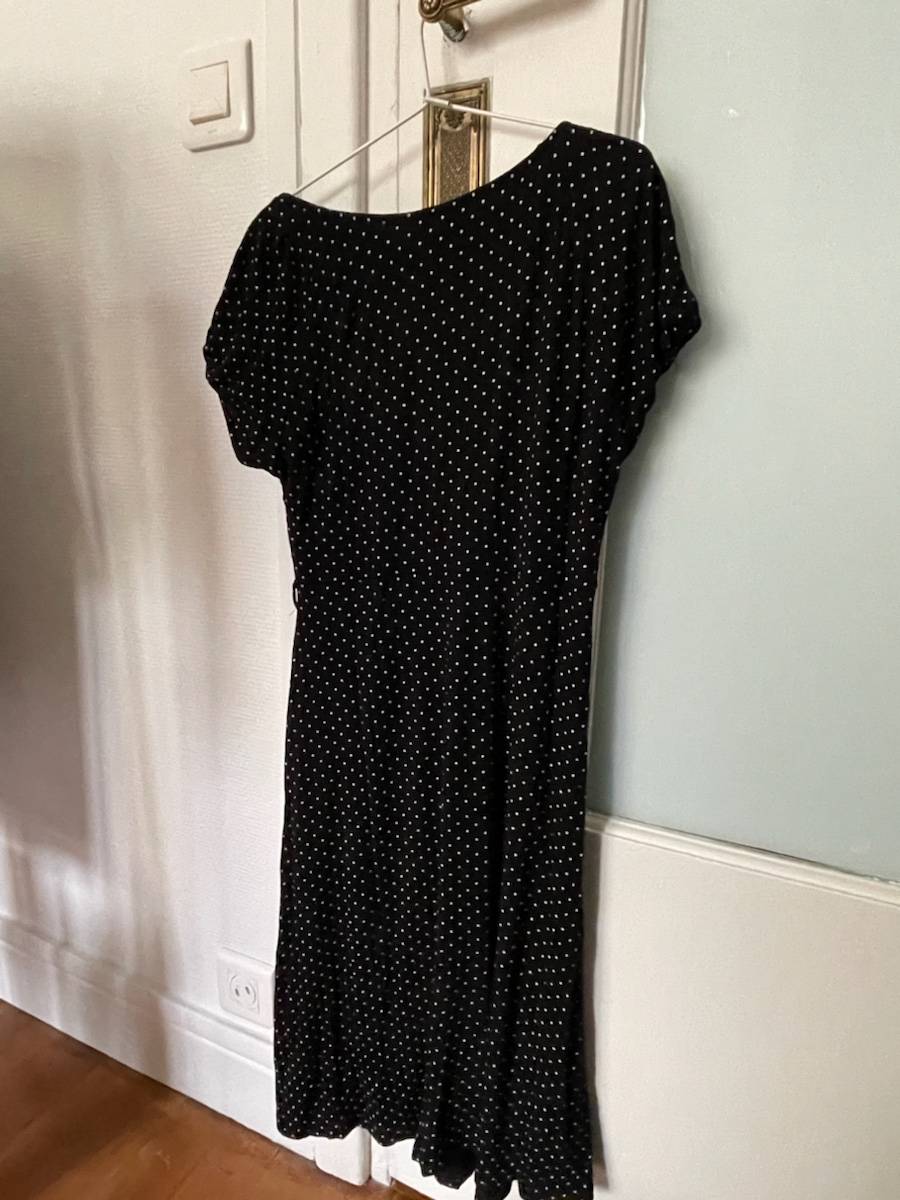 Robe manches courtes, noire à pois blancs, T 1, Promod