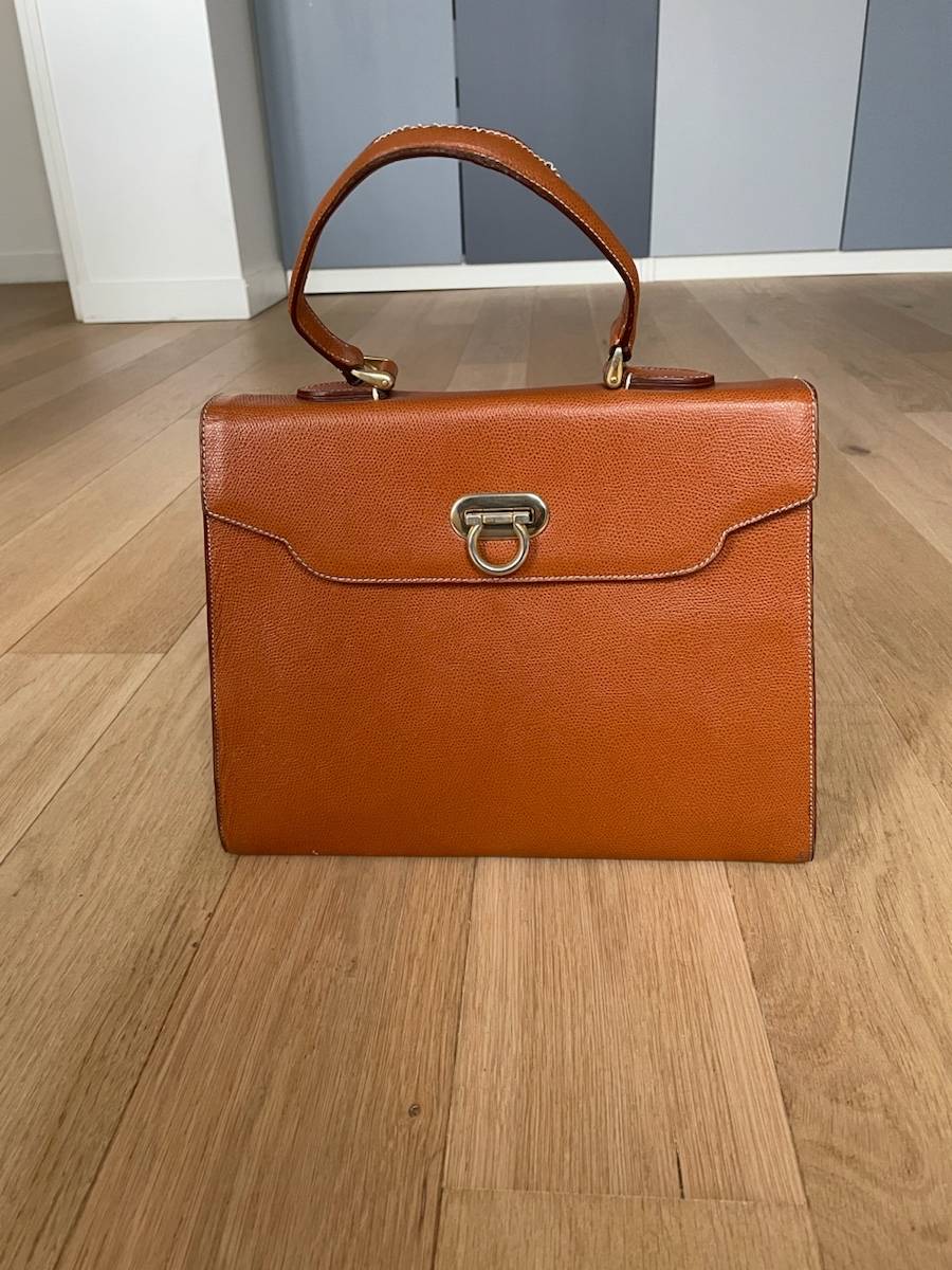 Sac à main Manfield, en cuir grainé gold, modèle Vintage