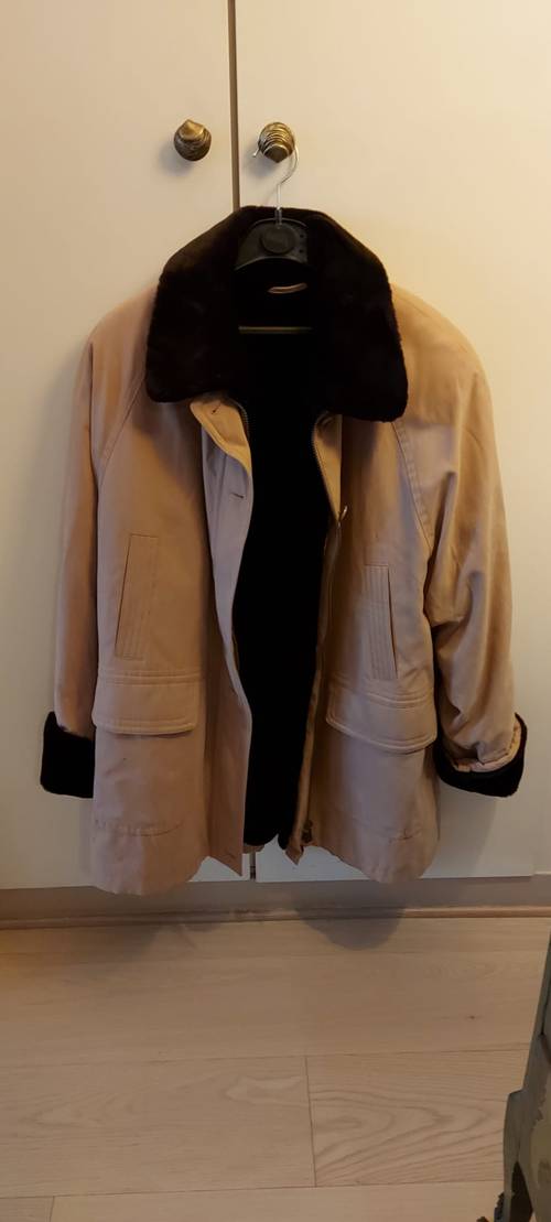 Manteau homme beige imperméable avec doublure fausse fourrure marron - Taille S