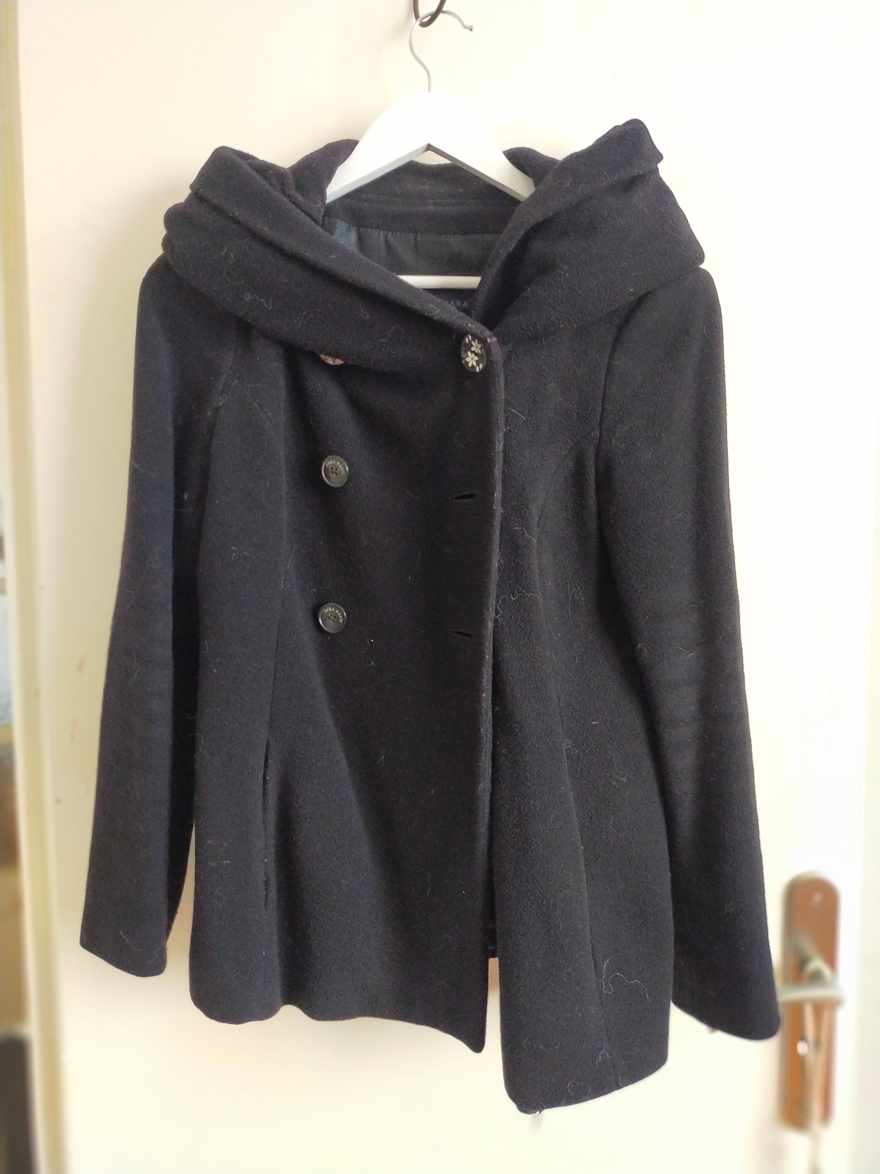 Manteau mi-long Zara noir à large capuche S