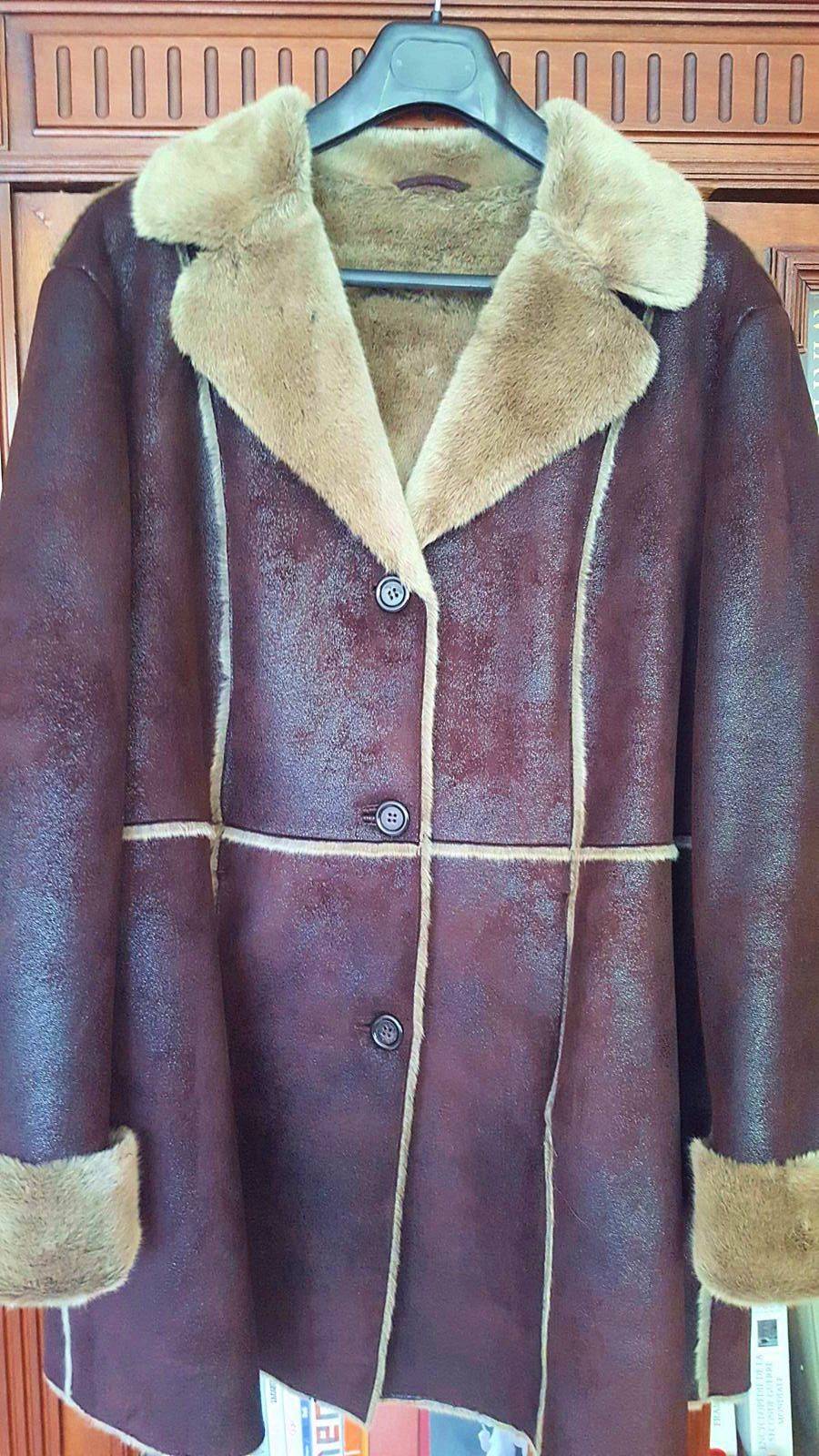 Manteau simili cuir et fausse fourrure