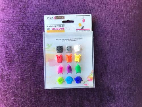 12 marque-verres en silicone multicolores forme fantômes, neufs
