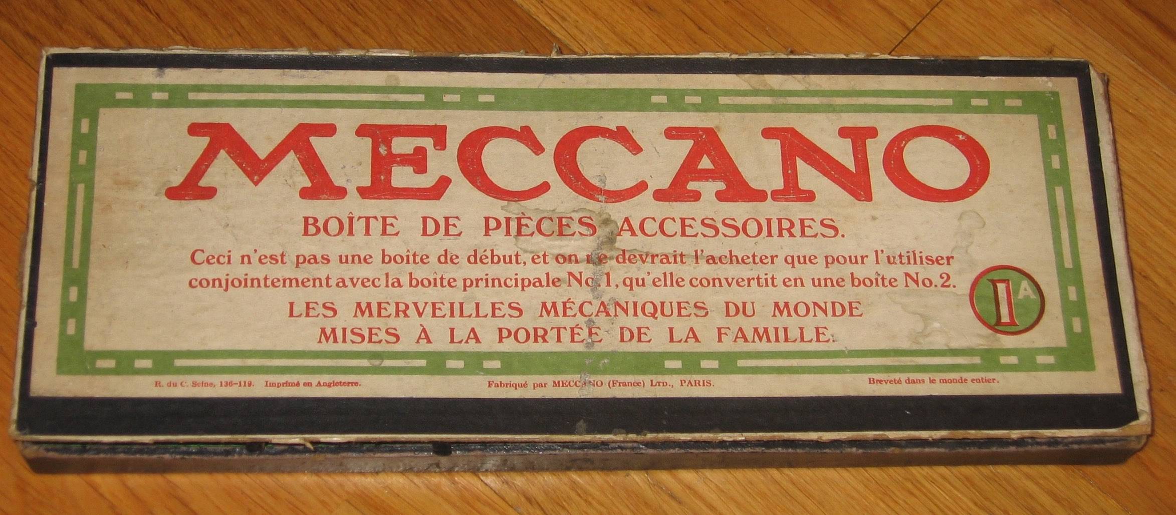 Boîte MECCANO N°1A Pièces Accessoires 1920 - Vintage Nickelé - France