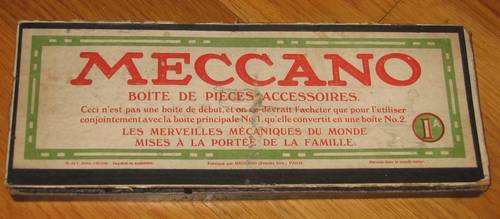 Meccano vintage - boite de pièces et accessoires pour la boite principale N°1 - années 30