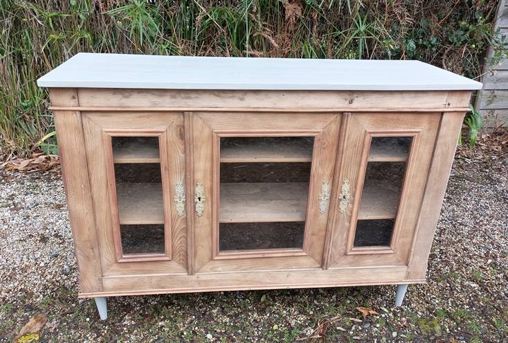 Vaisselier Buffet Haut Intérior, Bois Marron, Portes Vitrées, 3 étagères, Dimensions L190xP45xH220