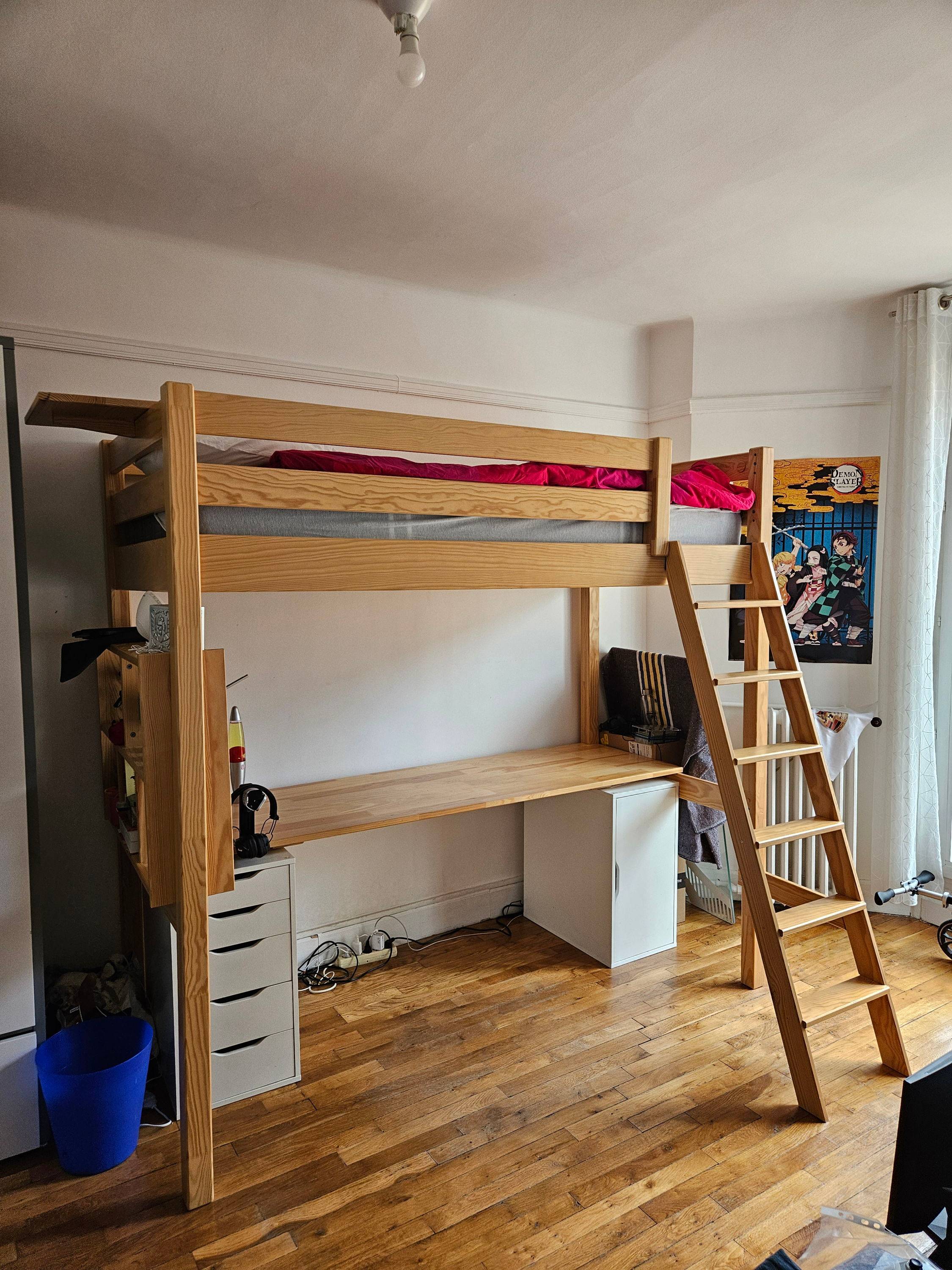 Lit mezzanine bois massif