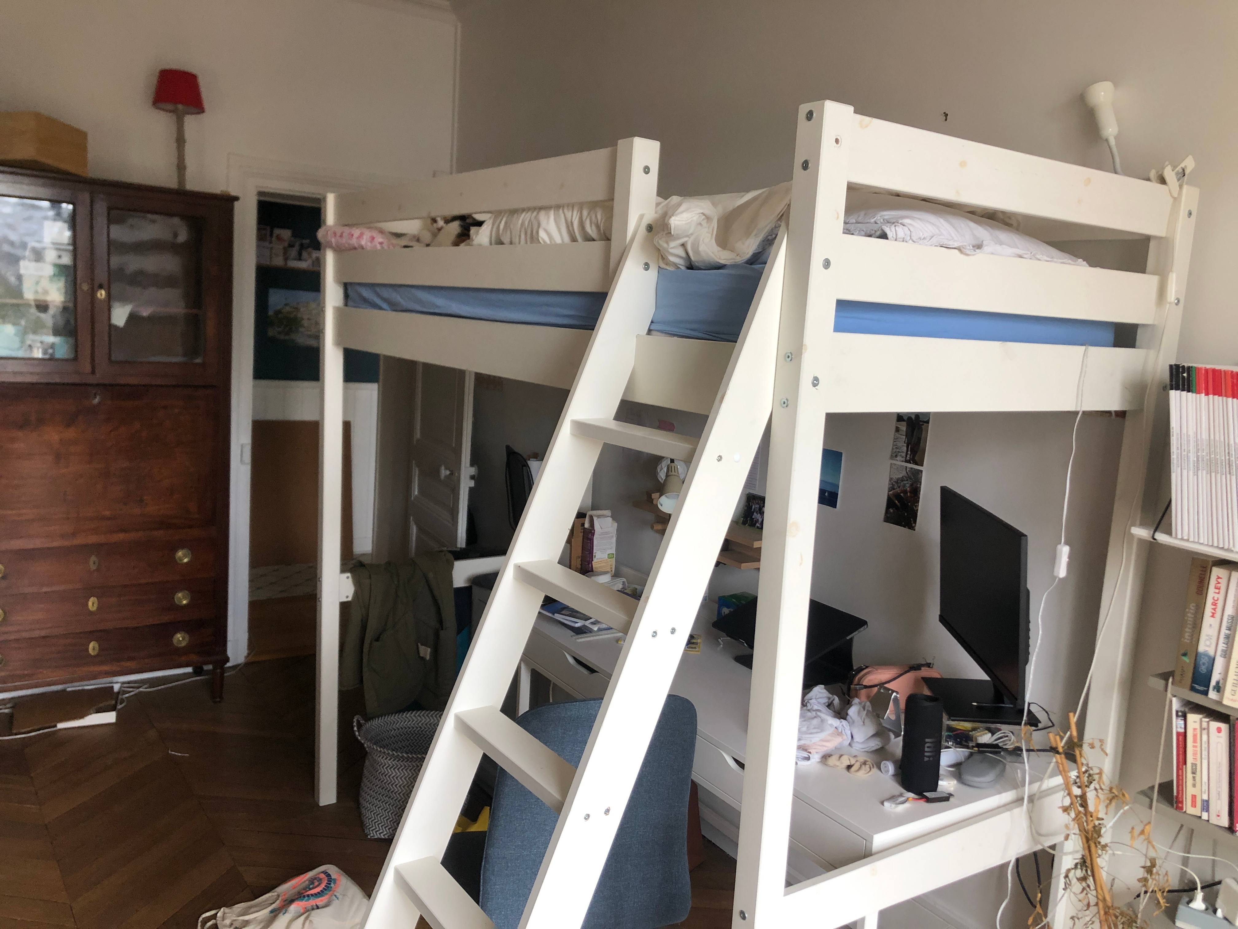 Lit Mezzanine 1 Place Bois Lit Mezzanine 1 place bois blanc + matelas 90x200 sur Gens de Confiance
