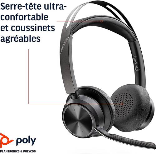 Micro Casque Poly Voyager Focus 2 office USB A avec station de base bureau