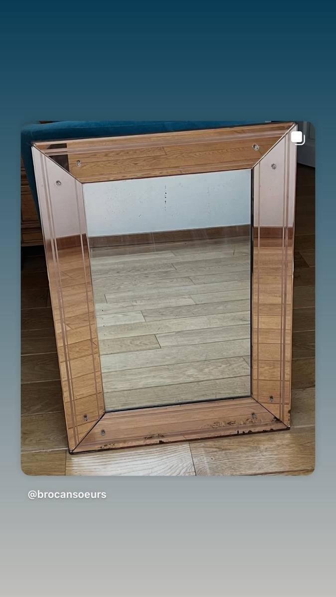 Miroir à pareclose daté et signé Jacques Adnet