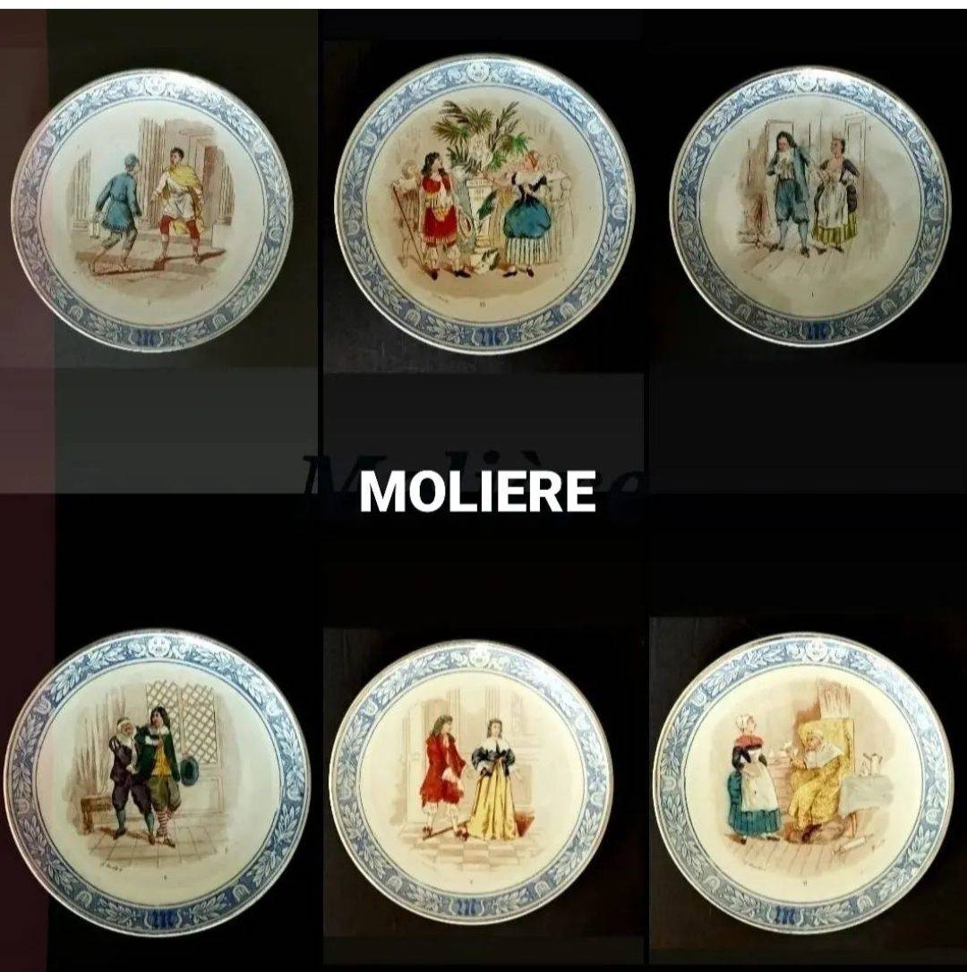 Moliere rare service d’assiettes anciennes de 9 pièces. Creil Montereau Terre de fer