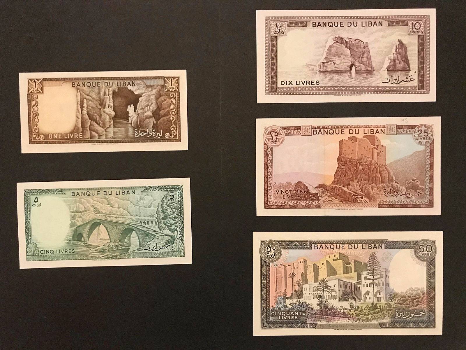 Numismatique : Série de 5 billets - Livre libanaise