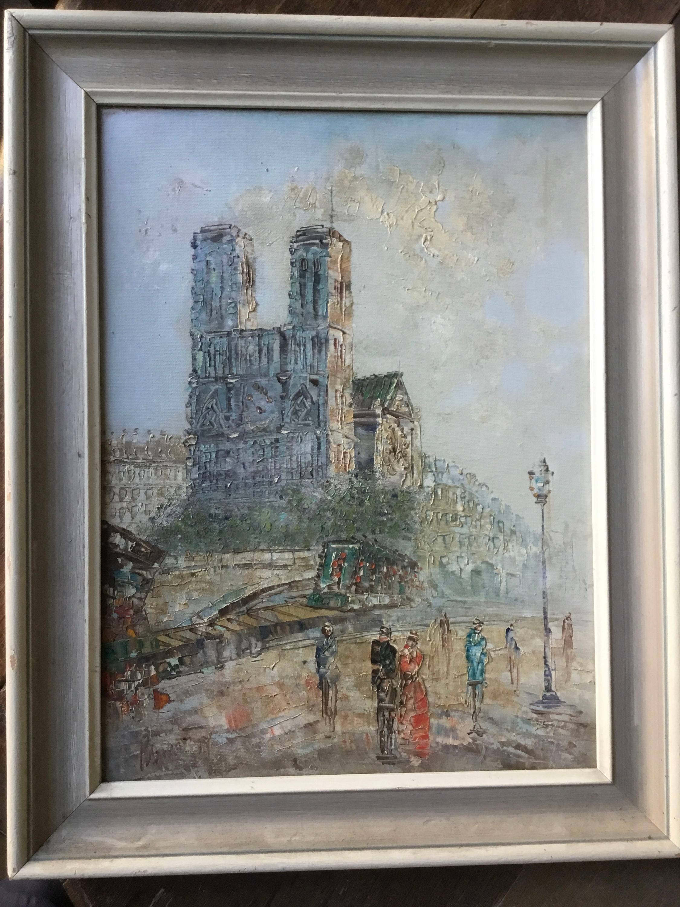 Notre Dame de Paris, huile sur carton de Caroline Burnett (1855-1950)