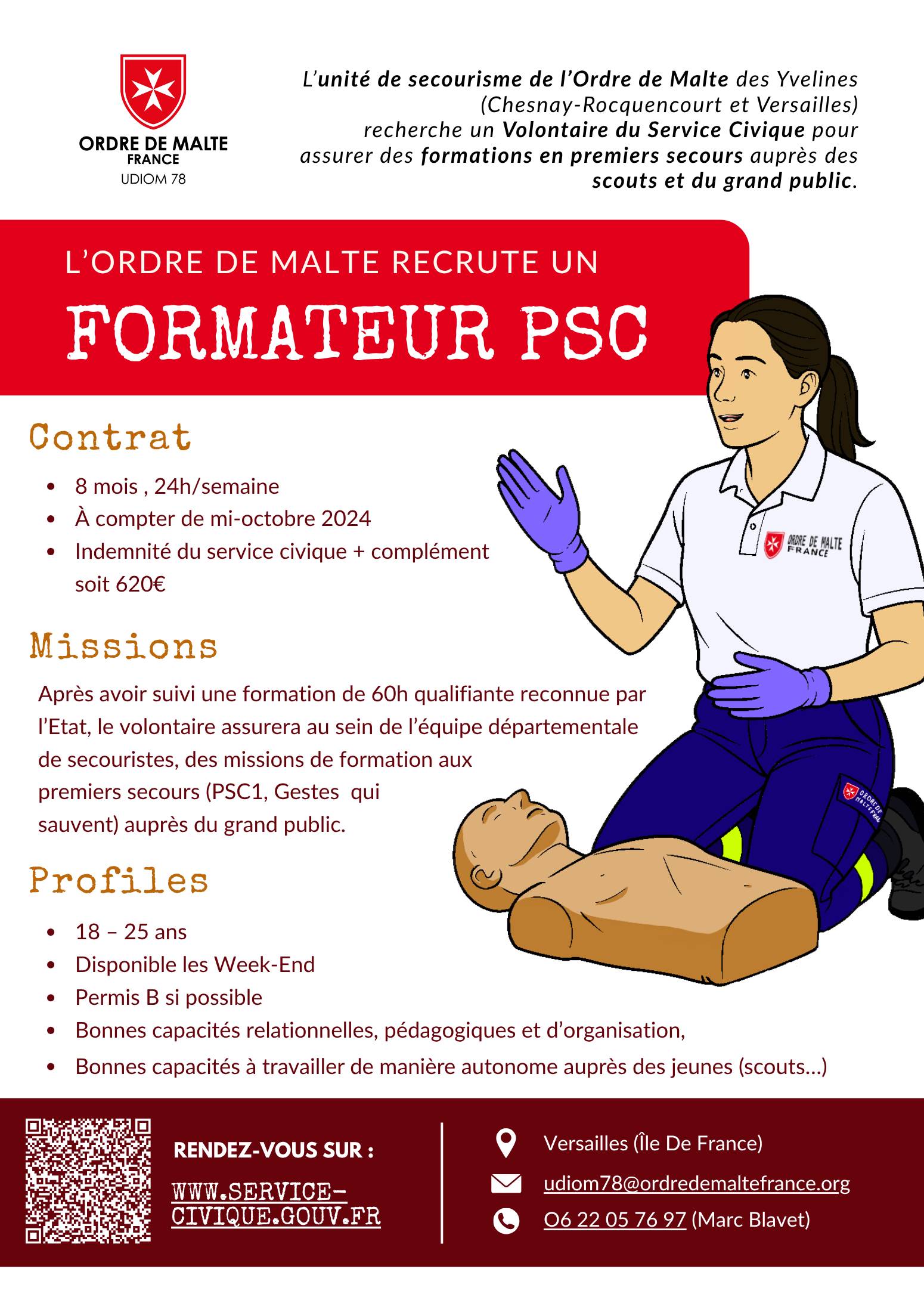 Recrute service civique H/F pour assurer des formations en premiers secours à l’Ordre de Malte Yvelines