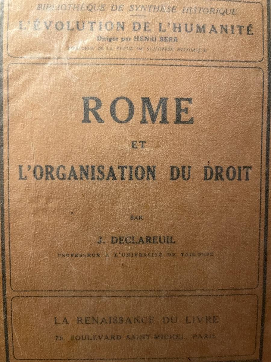 Rome et l’Organisation du Droit 1924 Rare