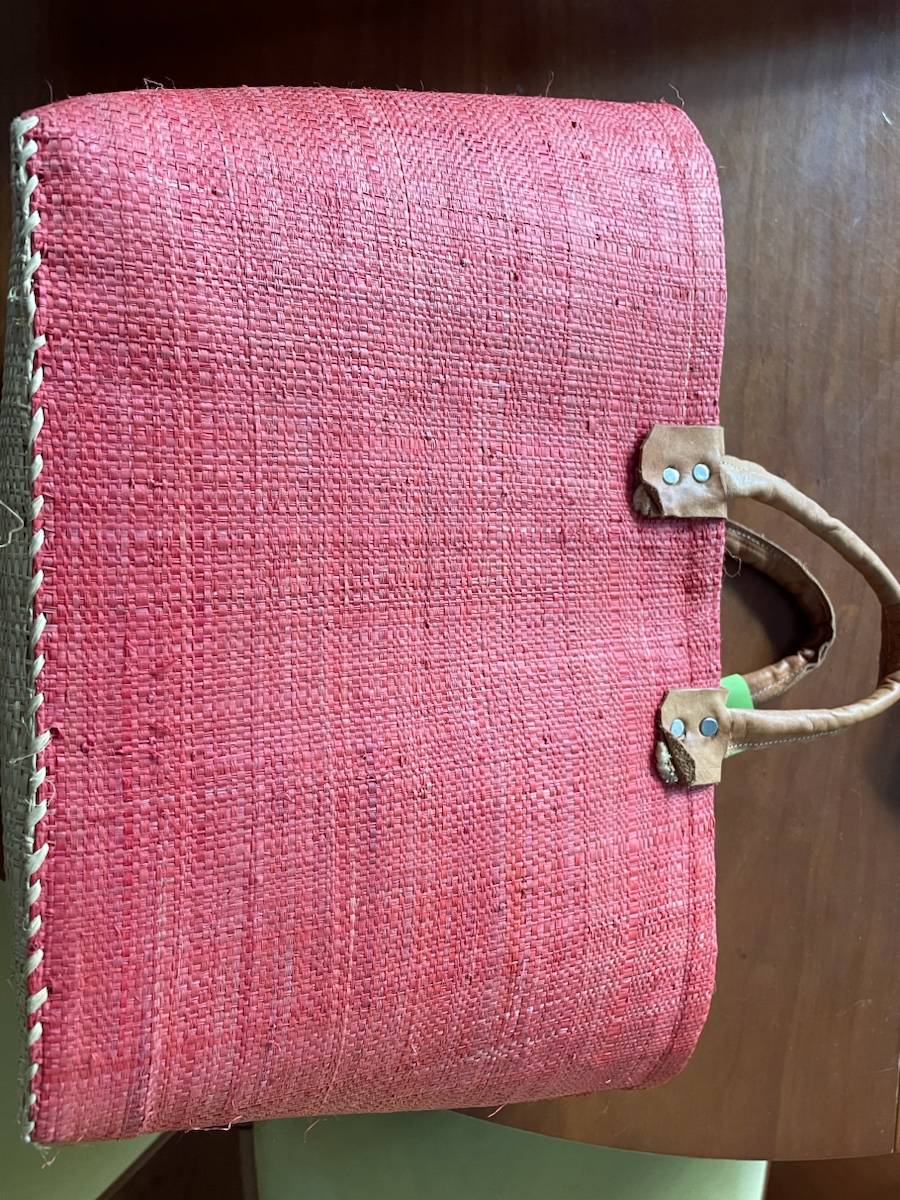 Sac en paille, poignées cuir