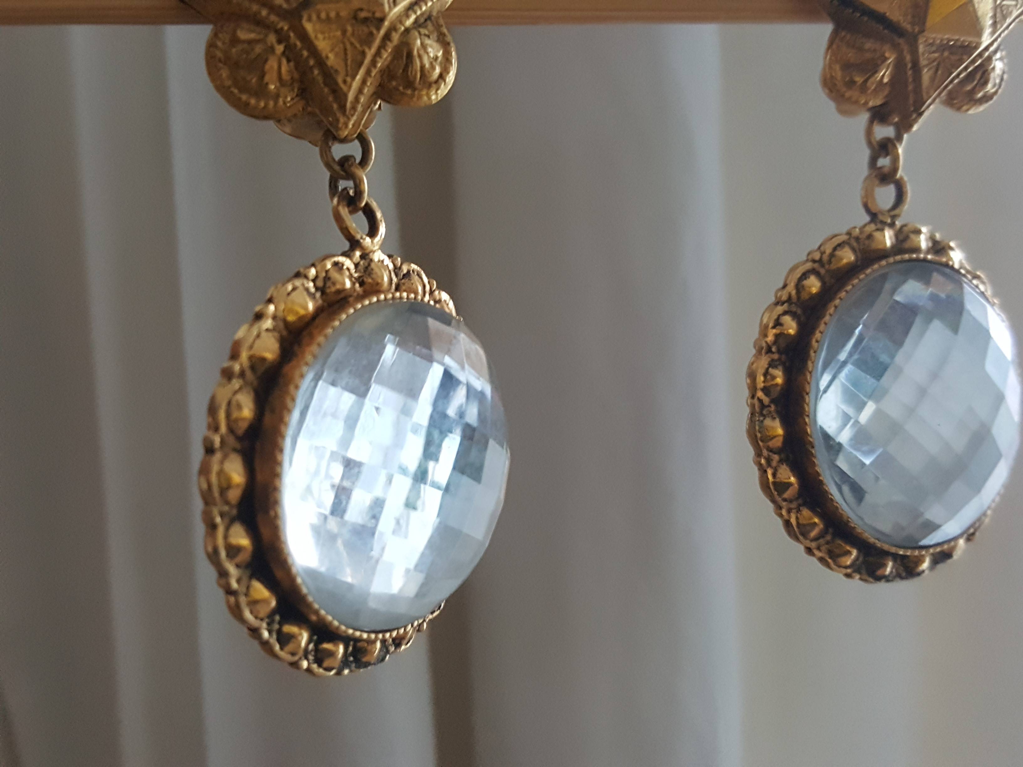 Paire De Boucles D'oreilles Or Pendantes, Avec Onyx Et Perles Fines