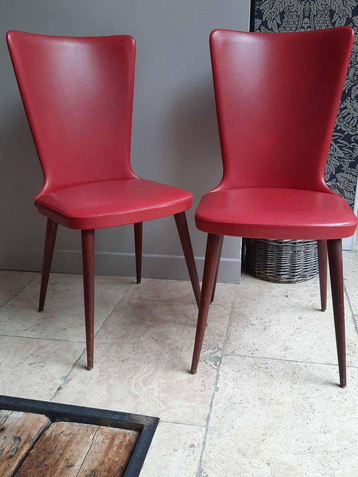Escarpins Vintage En Cuir Rouge - Taille 39,5 - Talon Moyen - Occasion Très Bon état