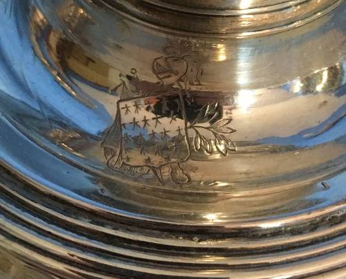 Paire de Flambeaux Bougeoirs Argent Massif XVIIIè Blason Bretagne