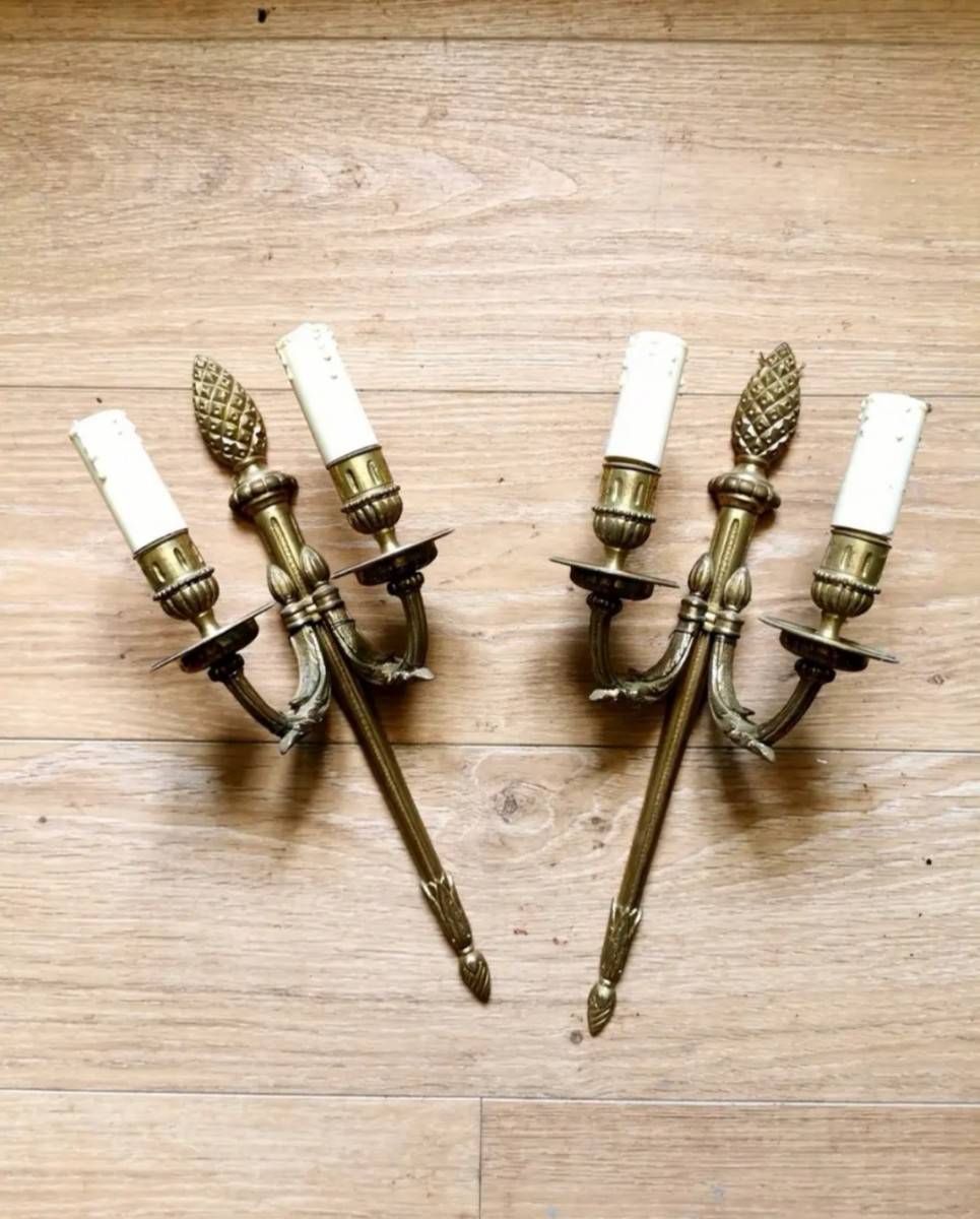Une paire de jolies appliques en bronze électrifiées, style Louis XVI