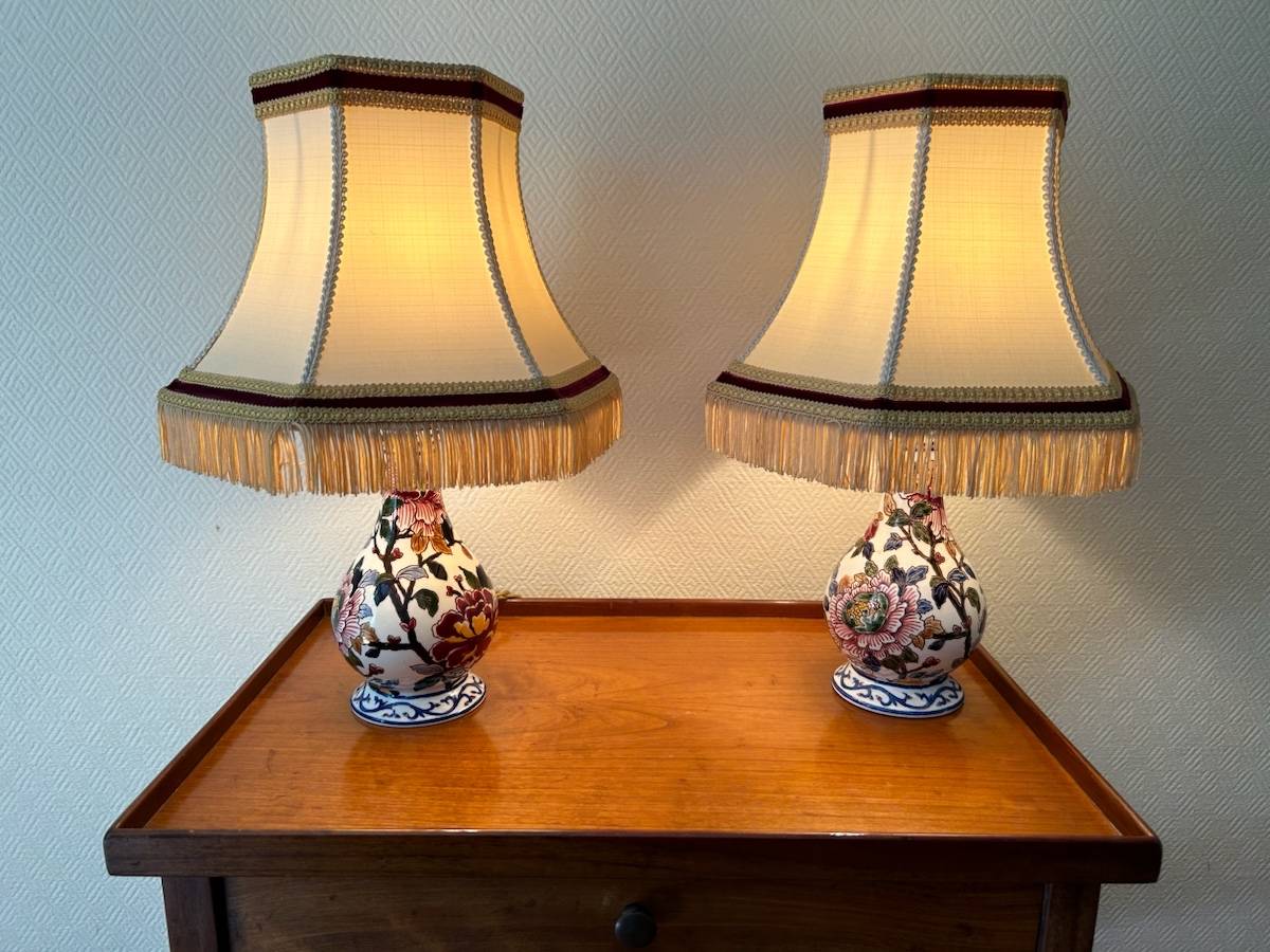 Vends paire de lampes de chevet Gien "Pivoines"
