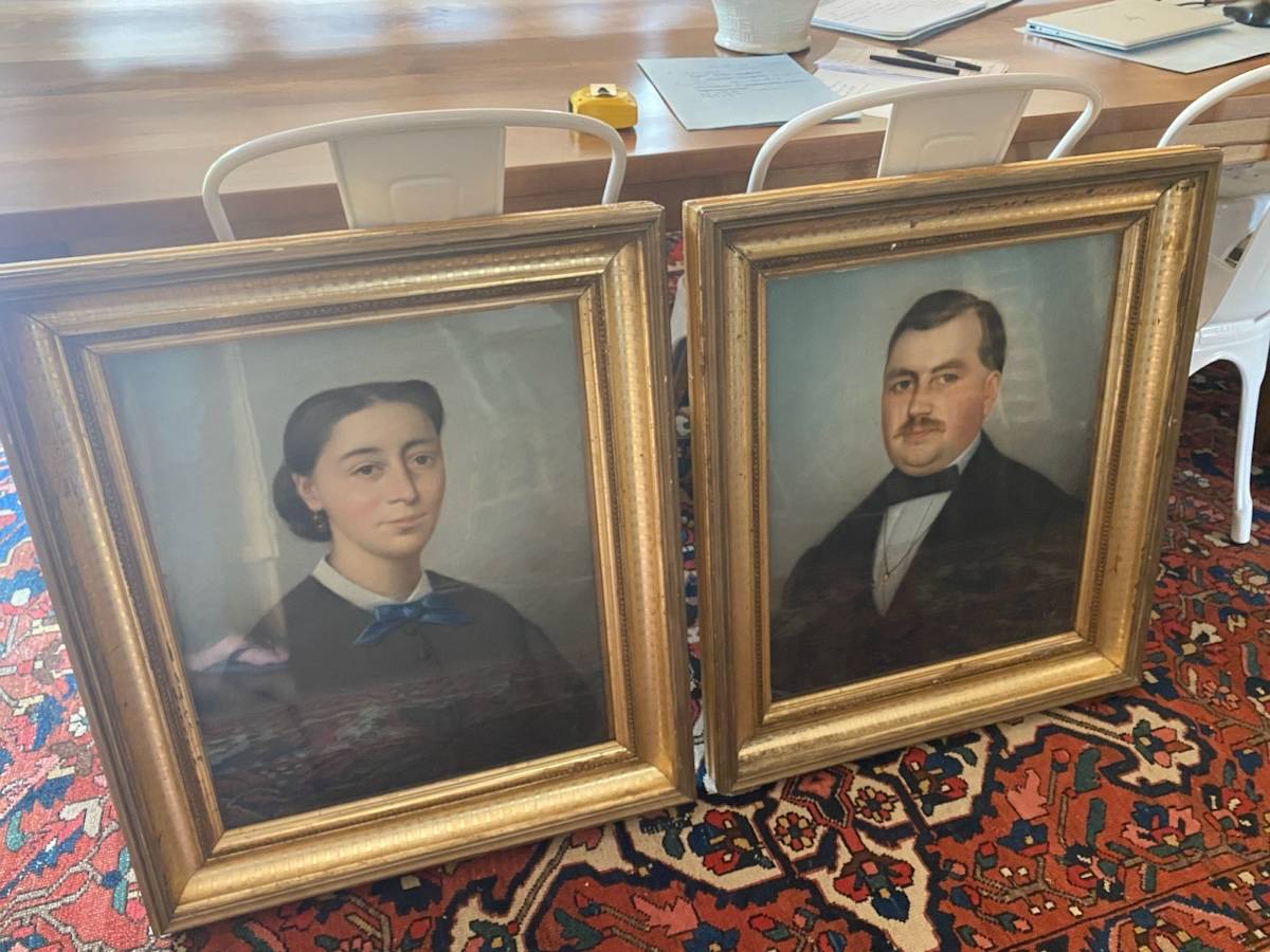 Paire de tableaux portraits ancien pastels XIXème