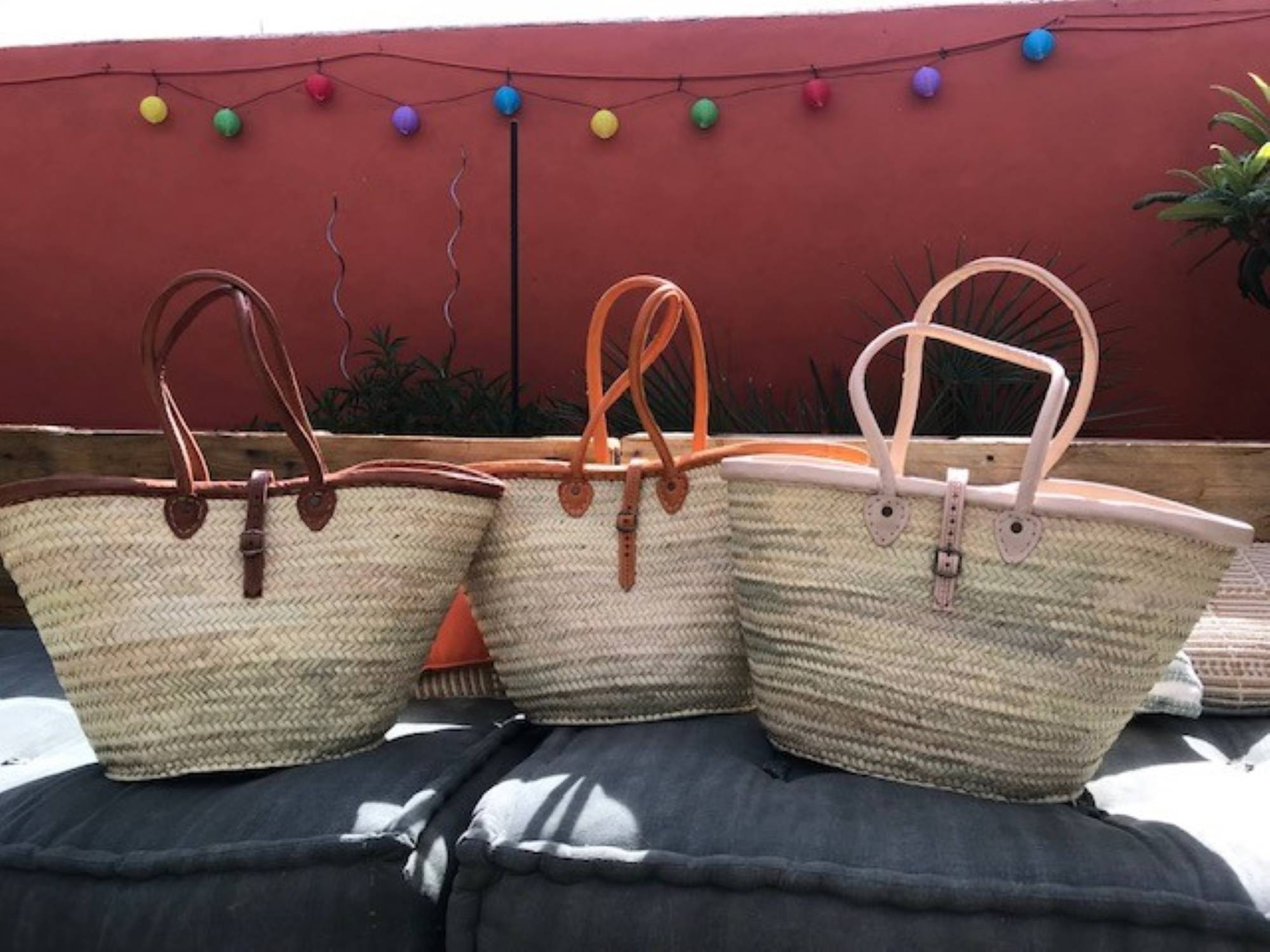 Panier Cabas palme et cuir