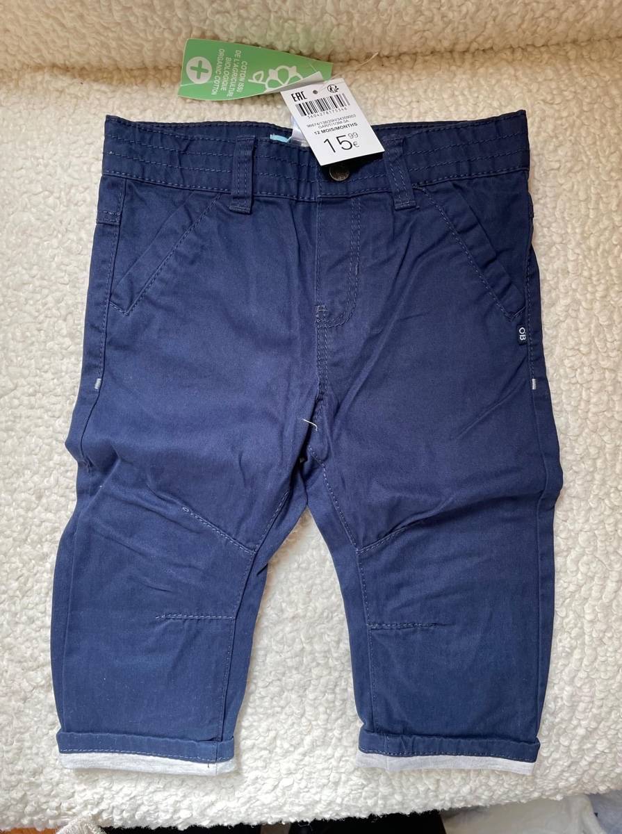 Pantalon bleu marine Obaibi, taille 12 mois, neuf - jamais porté