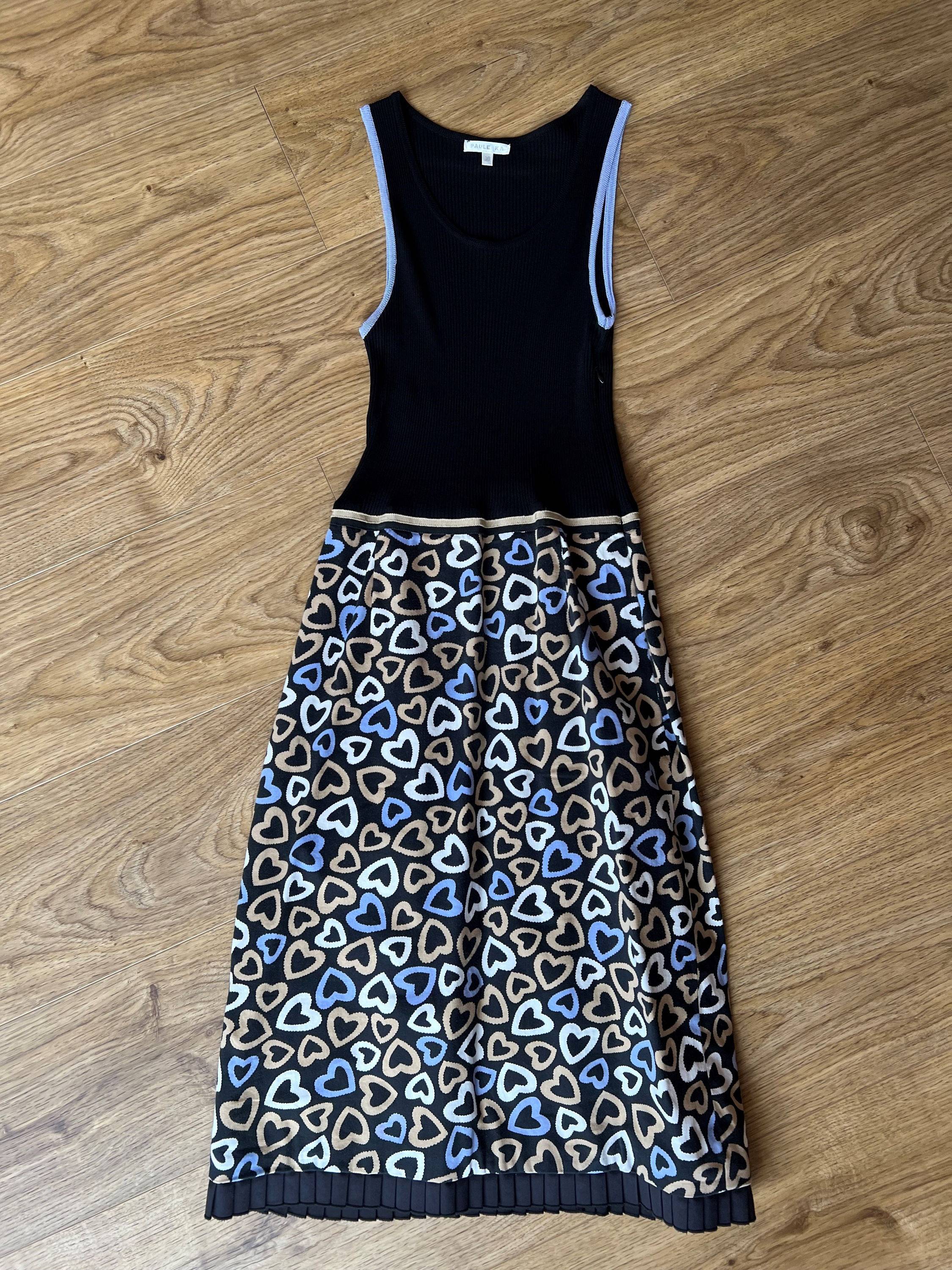 Robe Paule Ka sans manche bi matière noir et motif - Taille 38