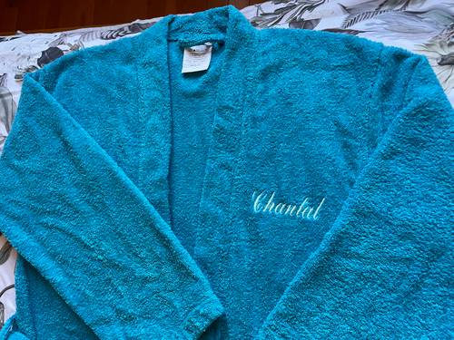 Peignoir éponge turquoise 38/40 brodé Chantal. Neuf - Taille M