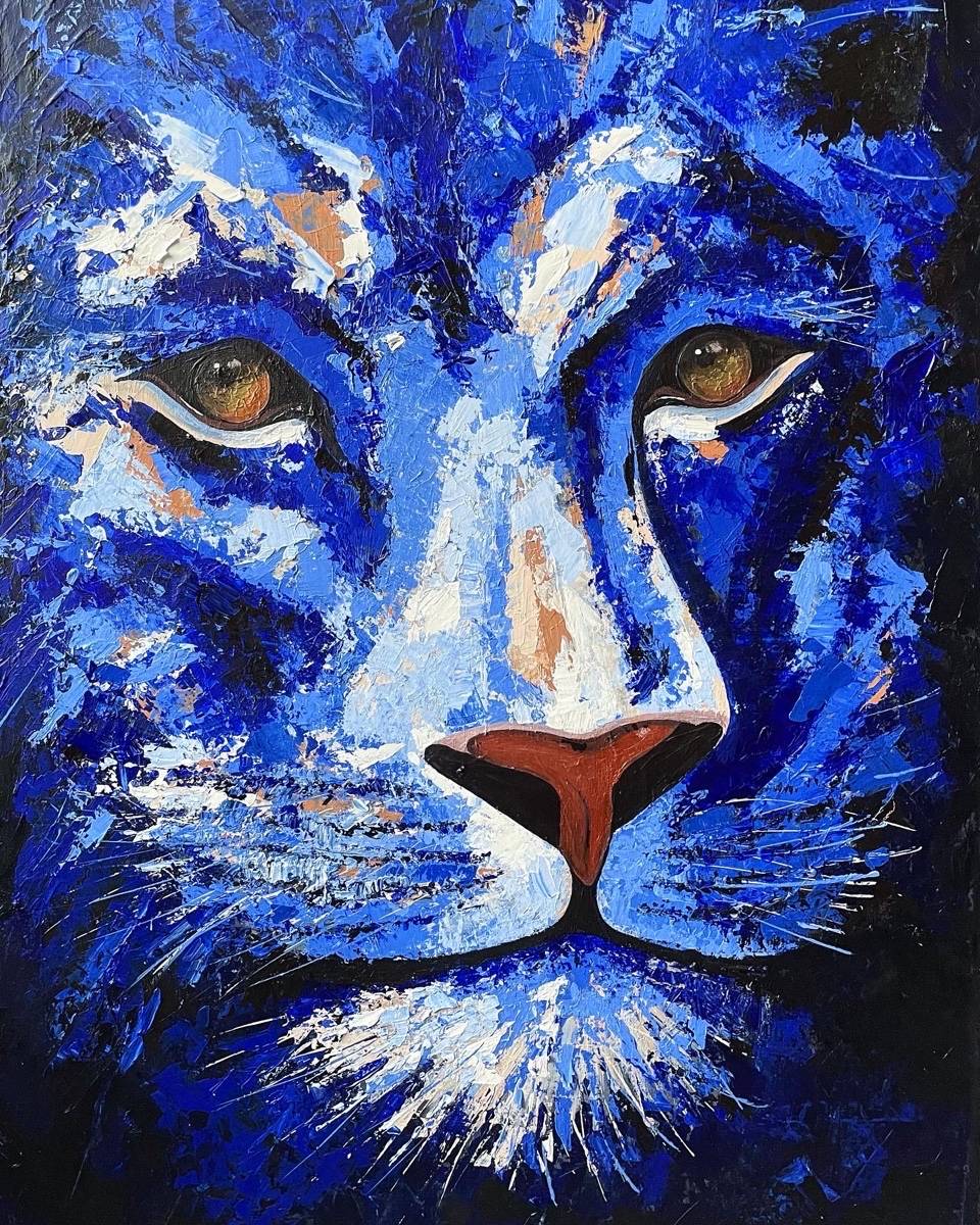 Peinture acrylique lion contemporaine signée 70x50cm