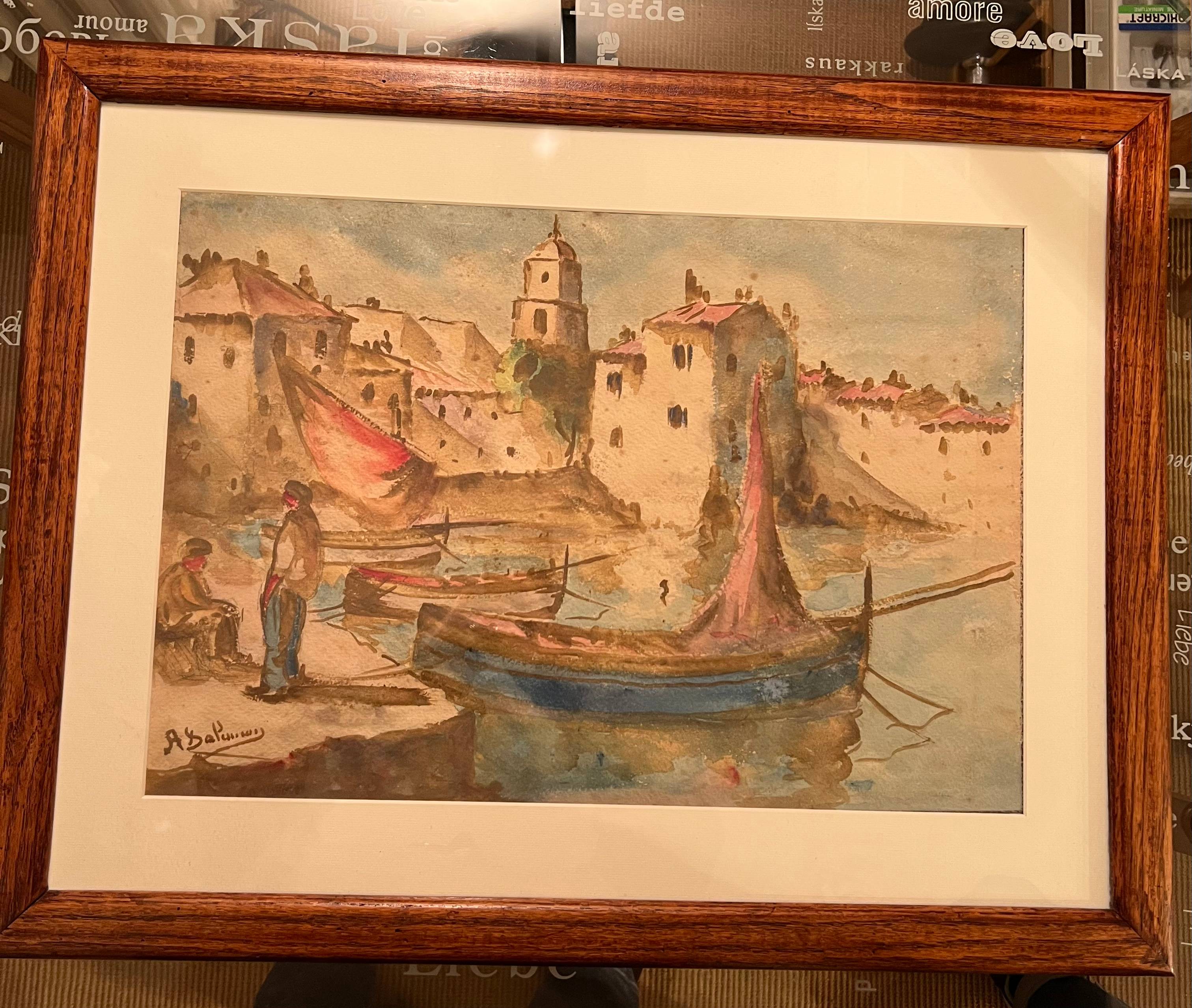 Vends peinture aquarelle port de Saint-Tropez