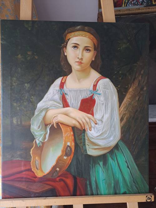 Vends peinture femme au tambourin, Italie