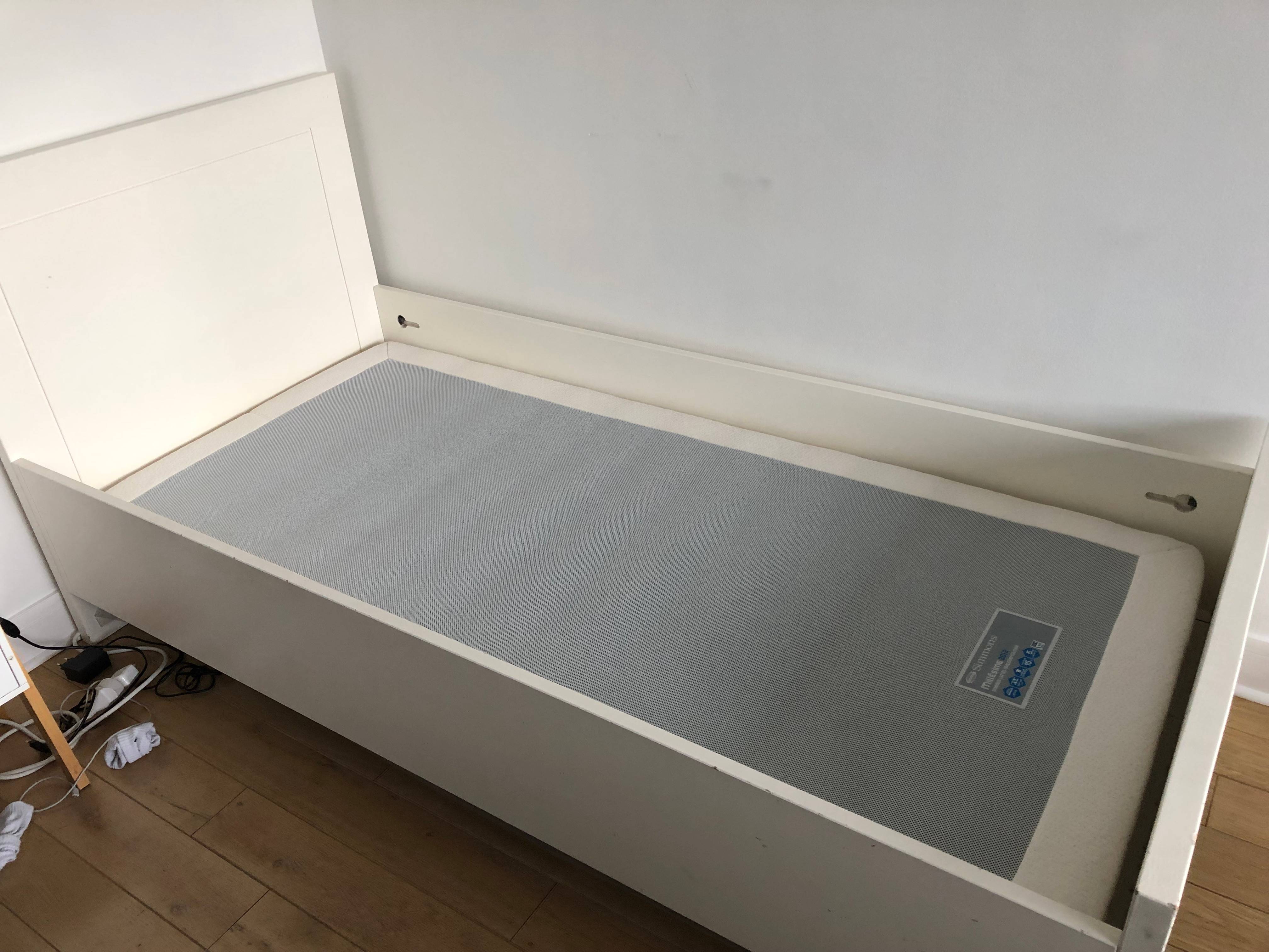 Sommier à Lattes + Matelas 1 Place La Cie Du Lit - 200 Cm - Occasion Très Bon État - Blanc