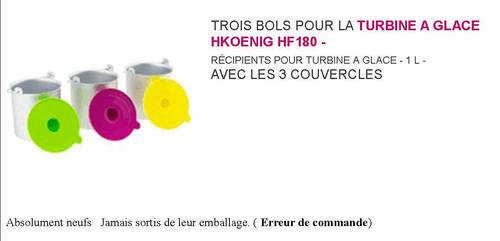 Vends 3 bols pour sorbetière