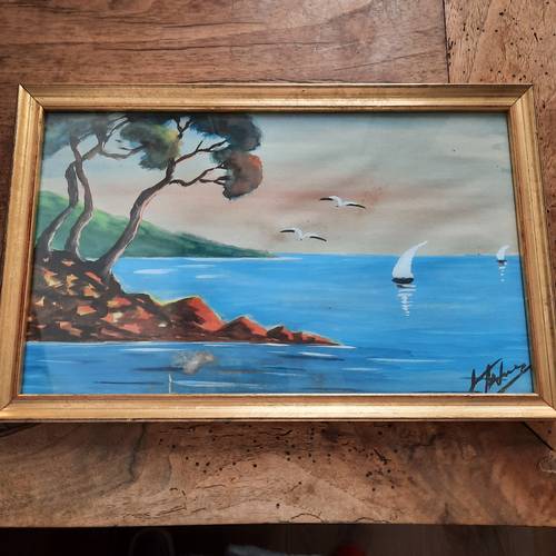 Petit tableau représentant un paysage de bord de mer