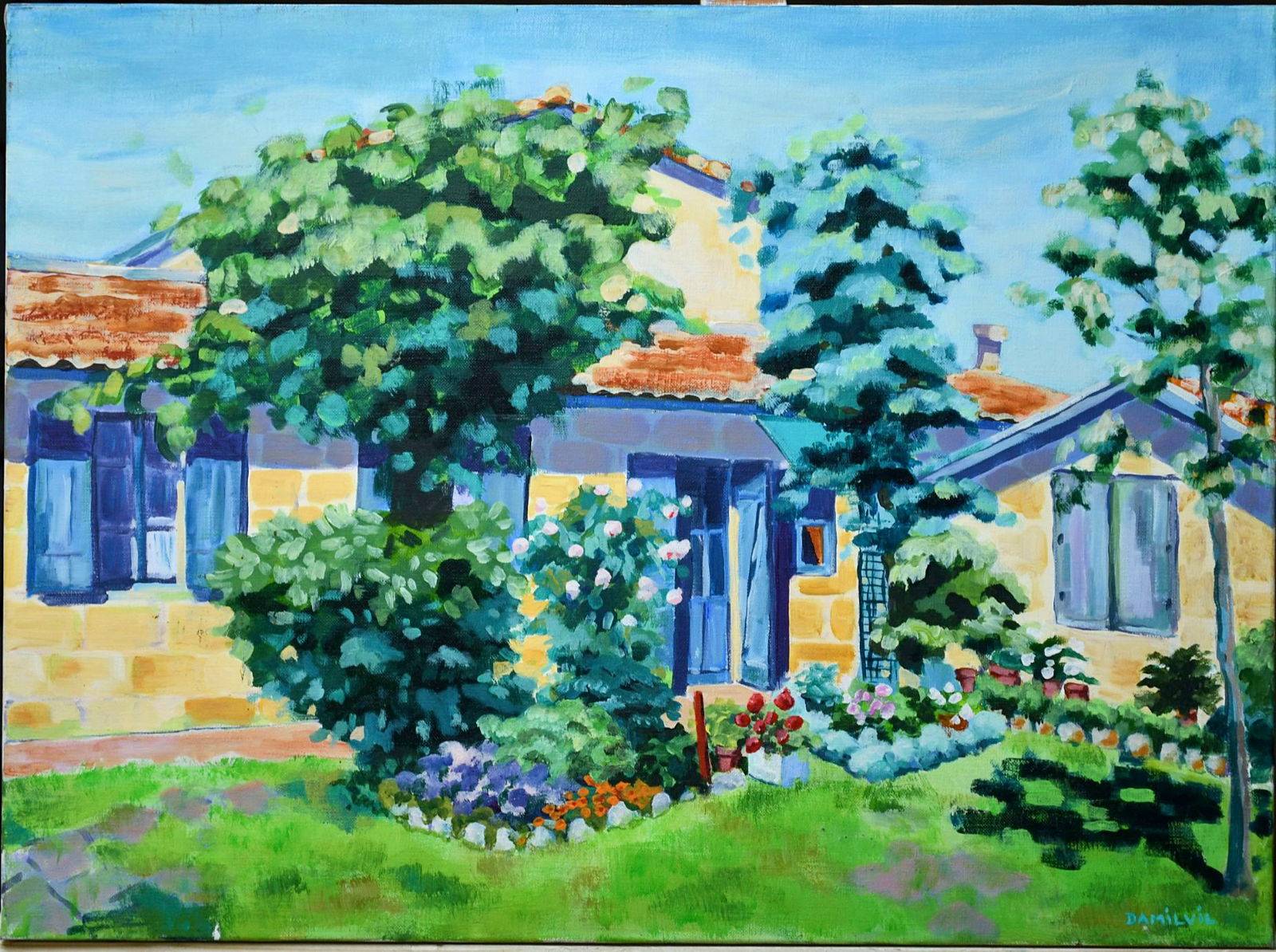 Peinture acrylique sur toile : Petite maison campagne