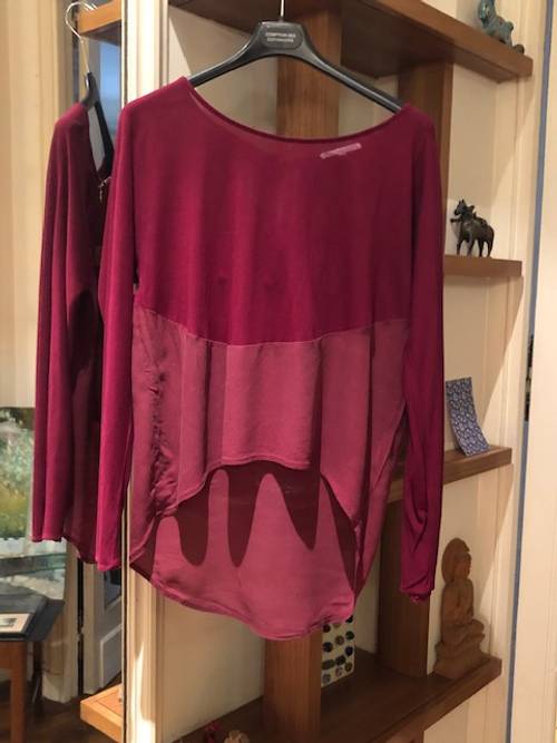 Vends tunique en soie bicolore : bordeaux & vieux rose - Marque Les Petites… - Taille 38 - TBE