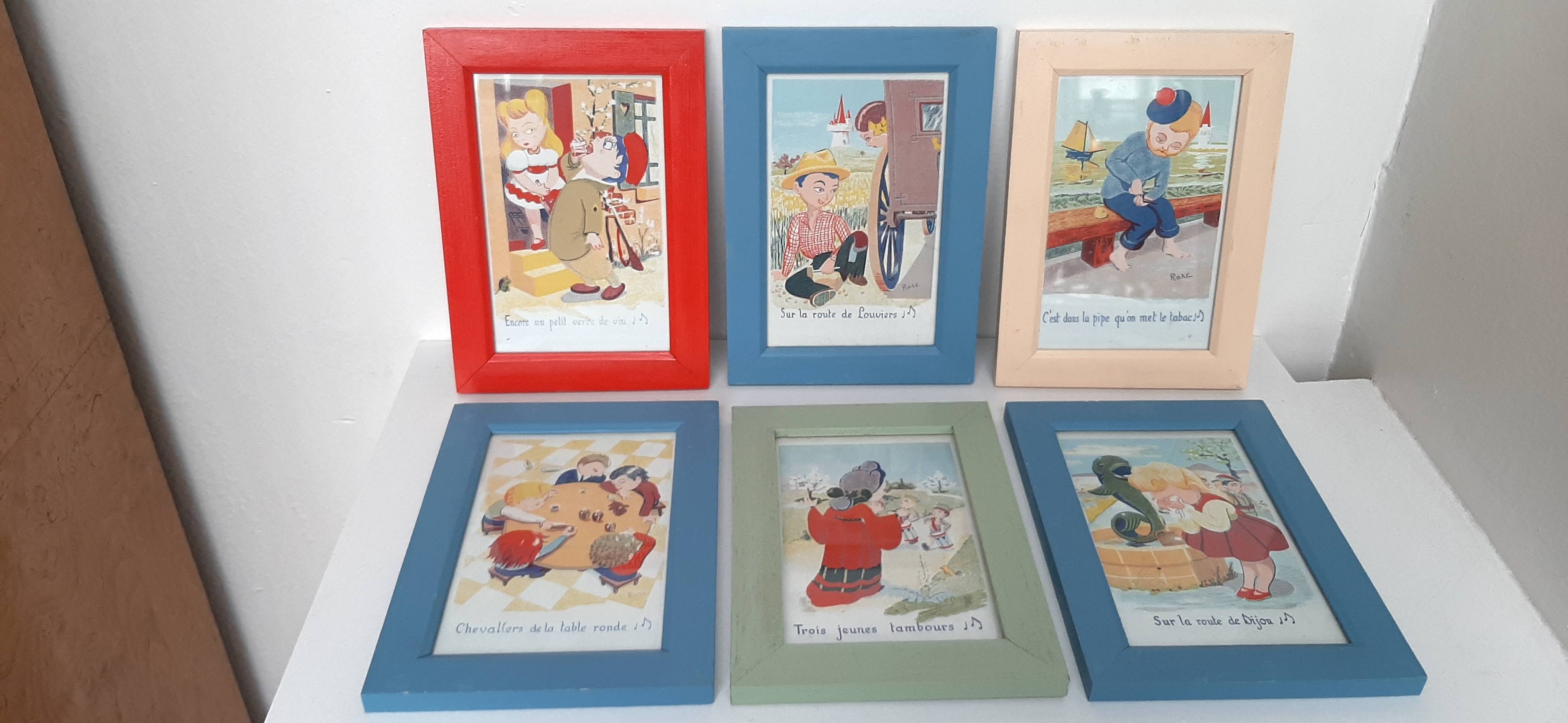 Petits cadres de cartes postales anciennes de chansons. Années 40  (prix à l’unité)