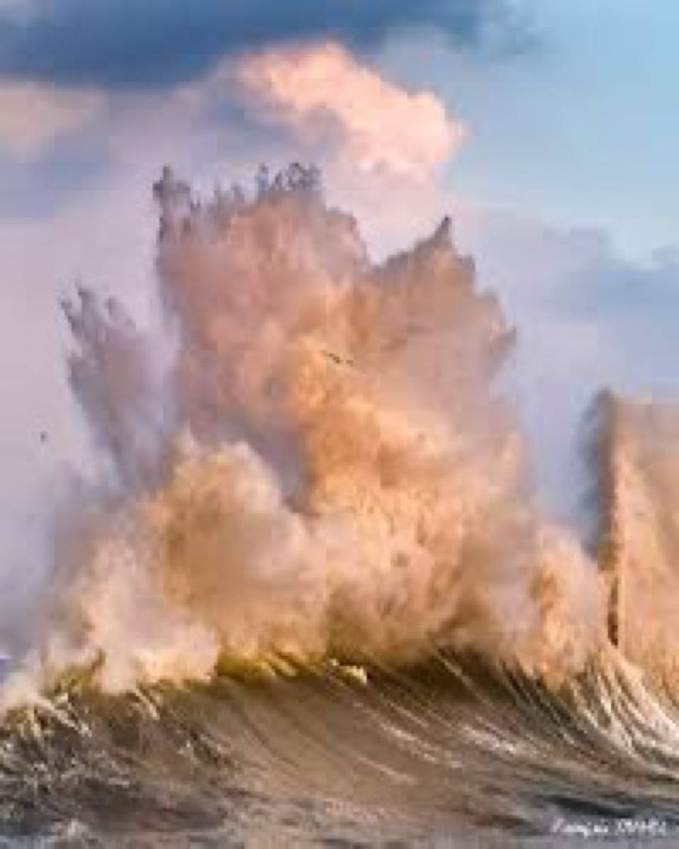 Vends photo originale signée encadrée de  F.Trinel  tempête en Bretagne