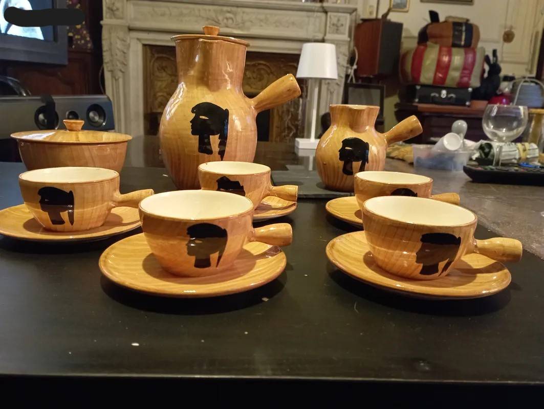 Pièce rare Service à café ou thé Céramique peinte de Vallauris