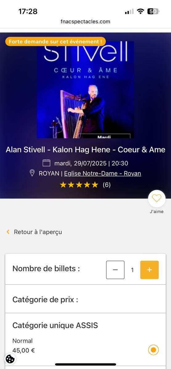 Propose place pour le concert d’Alan Stivell à Royan le 29 juillet