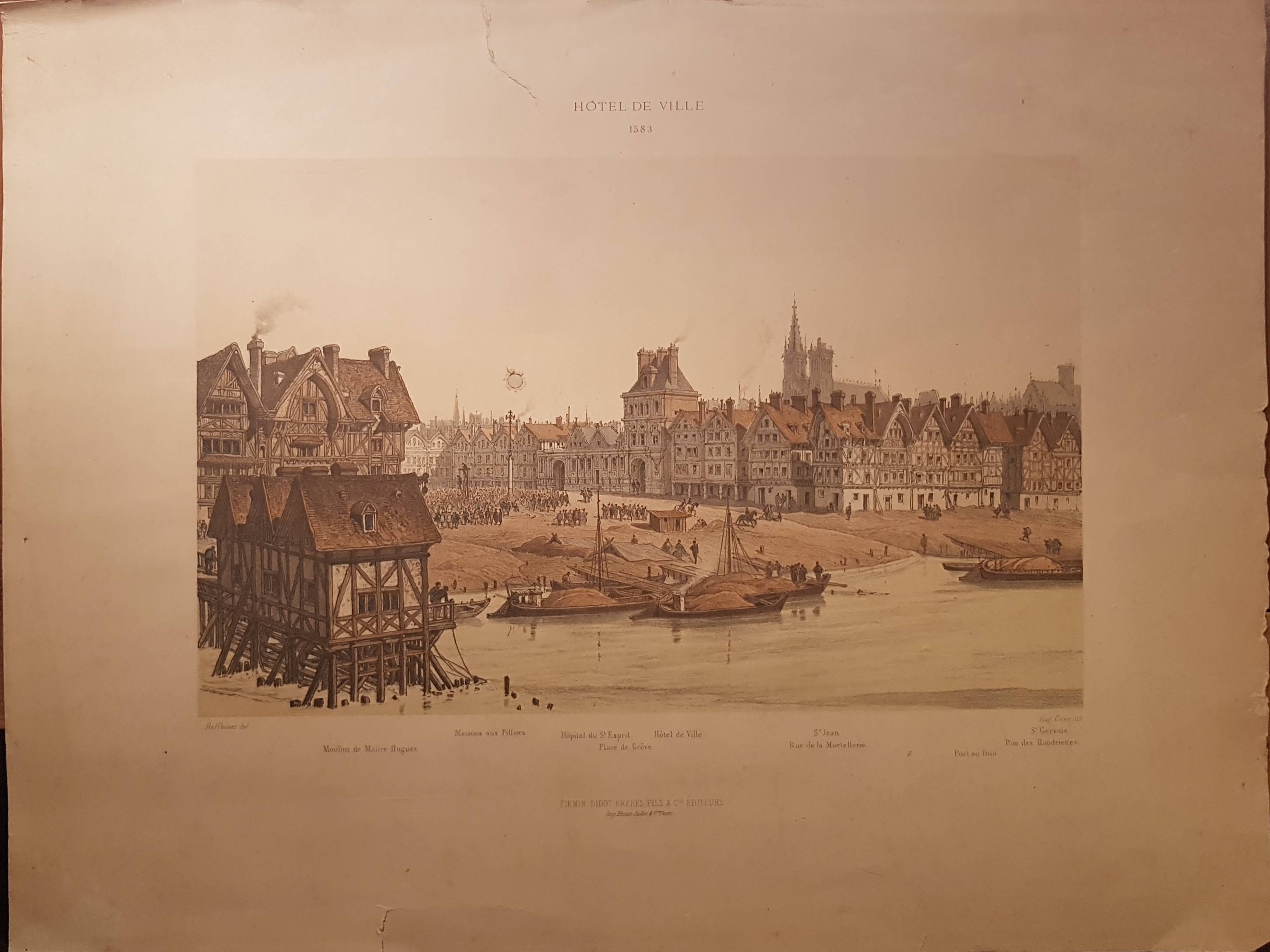 Planche de Paris en 1583 représentant "l’hotel de ville"