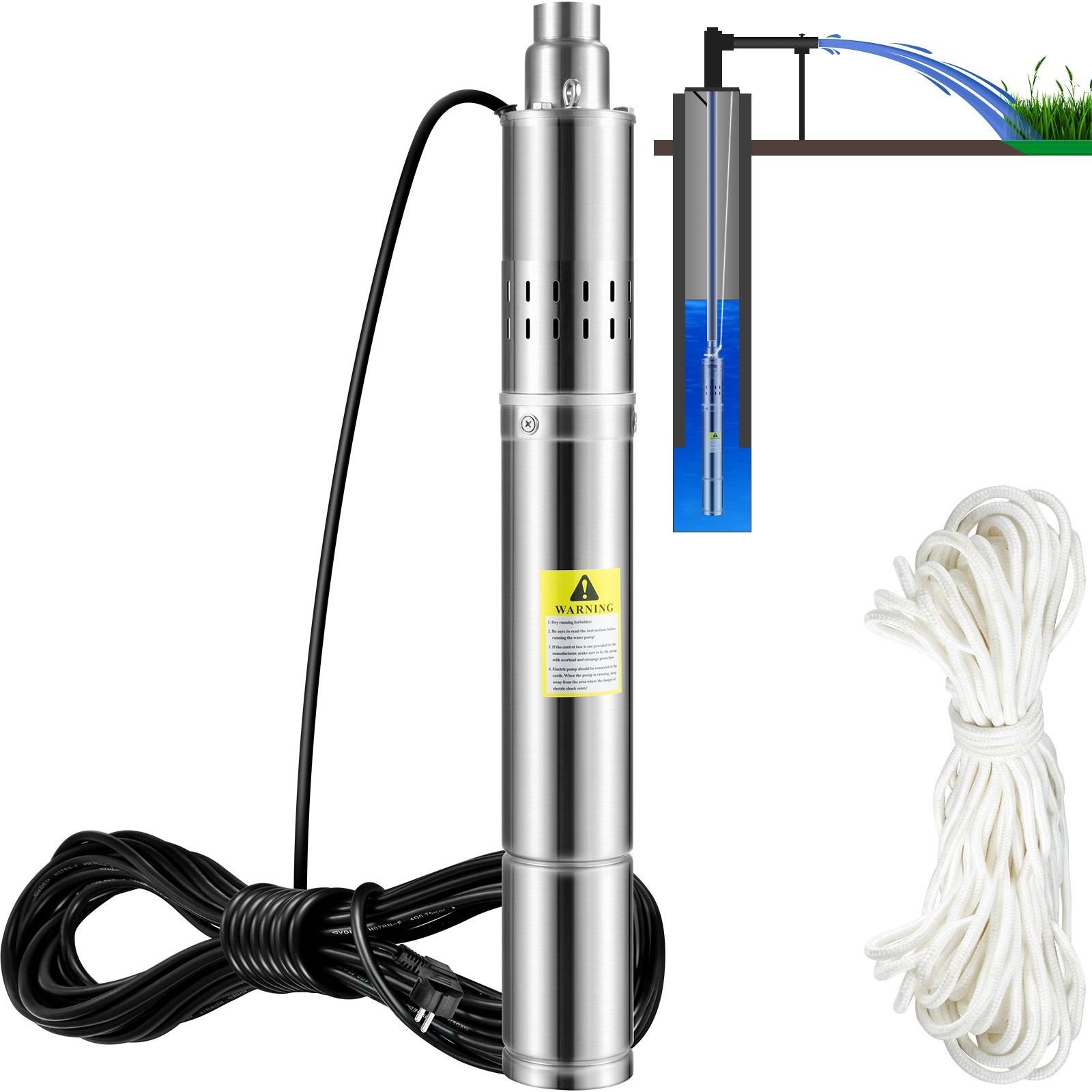 Pompe Immergée pour Puits 2.1m³/h 108m Pompe à Eau pour Puits Profond en Acier Inox