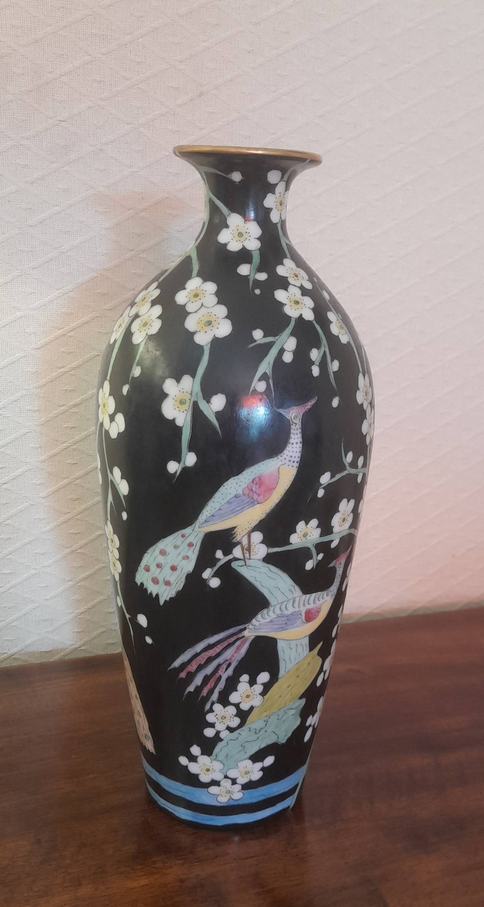 ANCIEN GRAND VASE en Porcelaine de Paris XIXe décor floral roses et oiseau H32,5 EUR 120,00