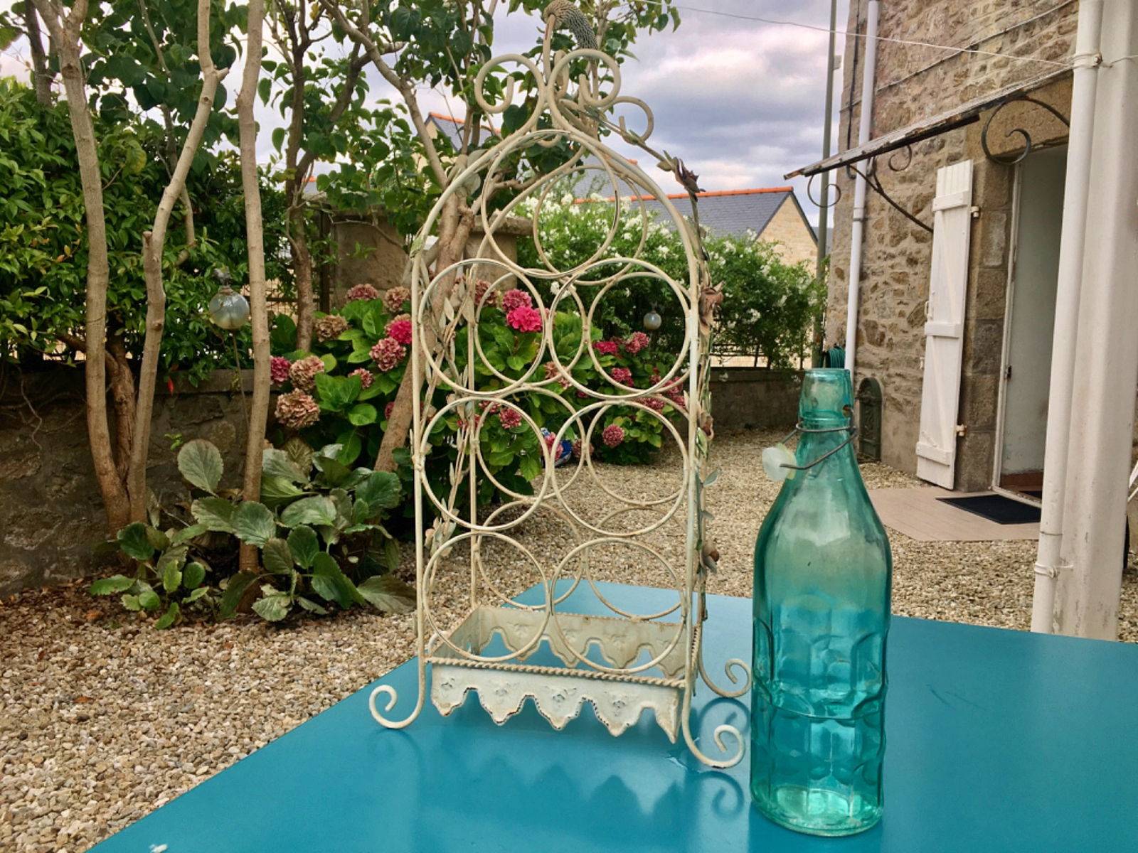 Porte-bouteilles En Fer Forgé Et Osier, Poignée, Motifs Feuilles, Capacité 7 Bouteilles