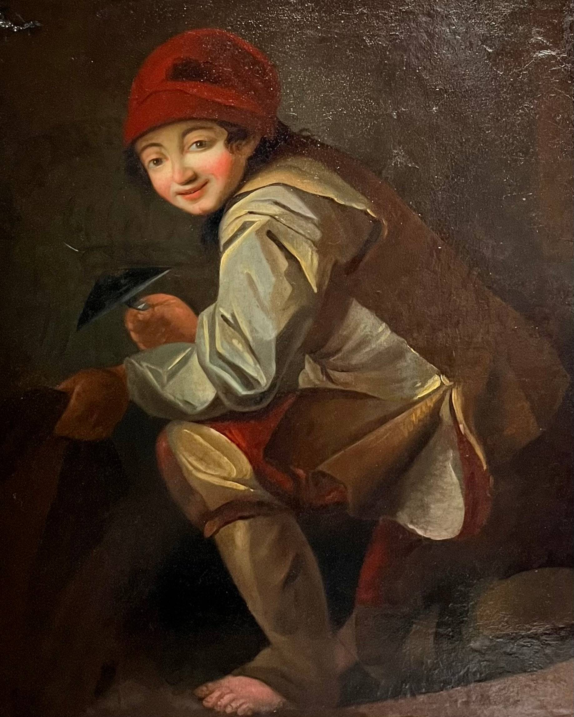 Portrait d’un jeune maçon, huile sur toile du XIXe siècle 19e